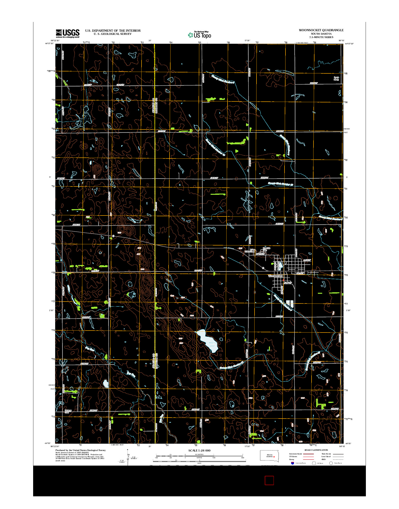 USGS US TOPO 7.5-MINUTE MAP FOR WOONSOCKET, SD 2012