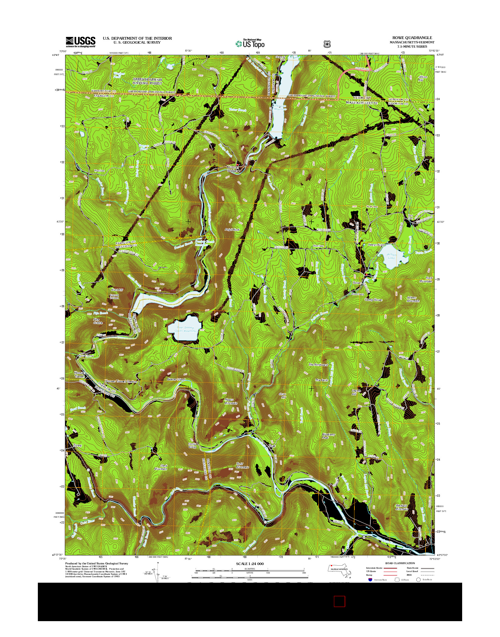 USGS US TOPO 7.5-MINUTE MAP FOR ROWE, MA-VT 2012