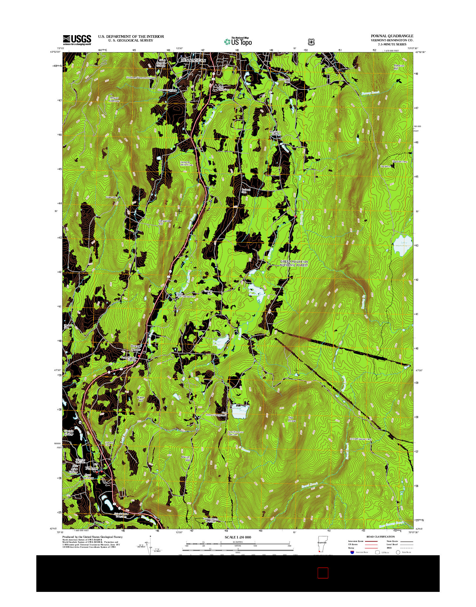 USGS US TOPO 7.5-MINUTE MAP FOR POWNAL, VT 2012
