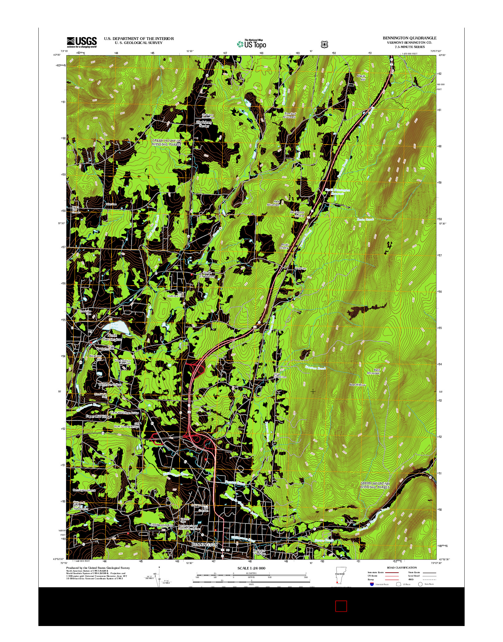 USGS US TOPO 7.5-MINUTE MAP FOR BENNINGTON, VT 2012