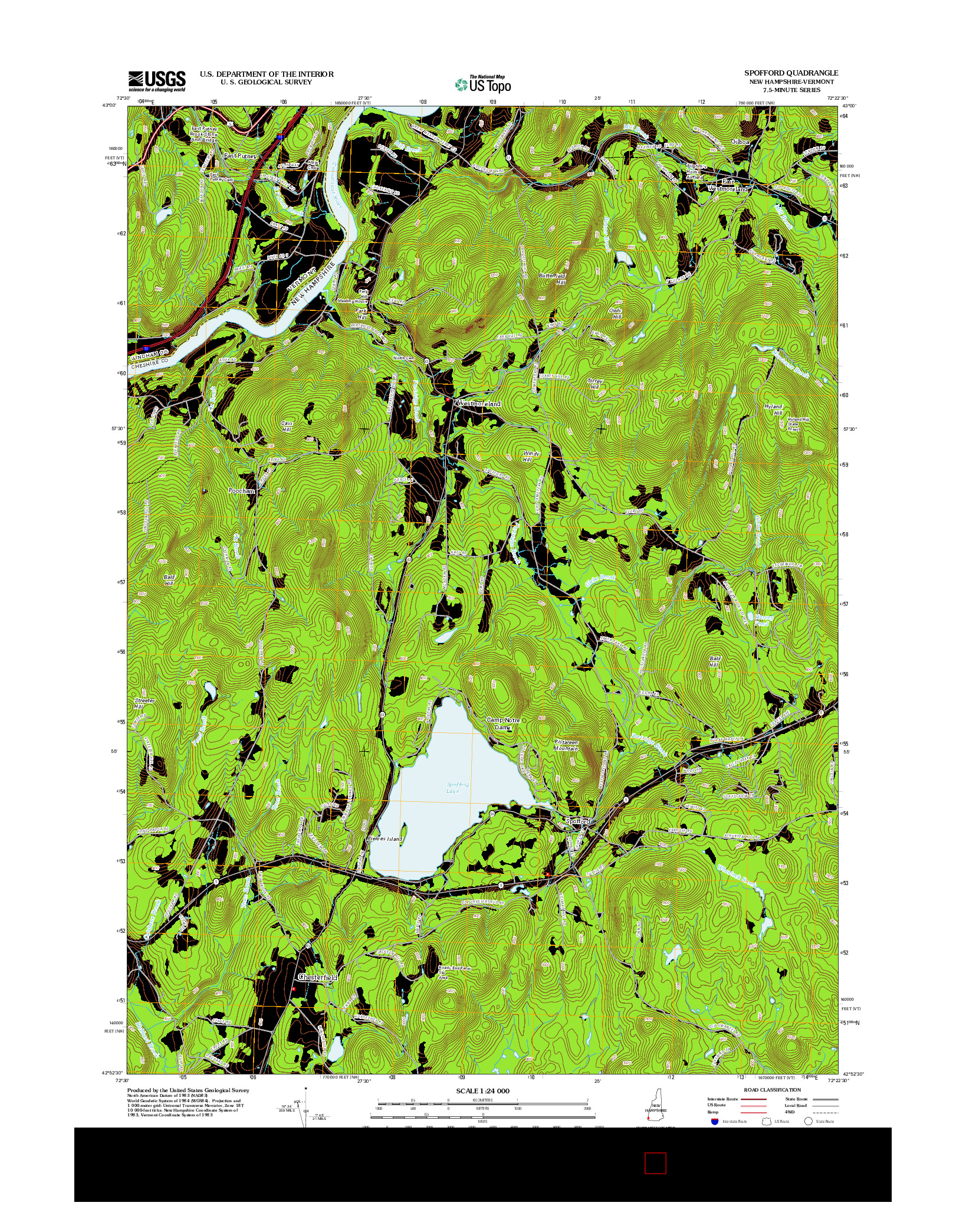 USGS US TOPO 7.5-MINUTE MAP FOR SPOFFORD, NH-VT 2012