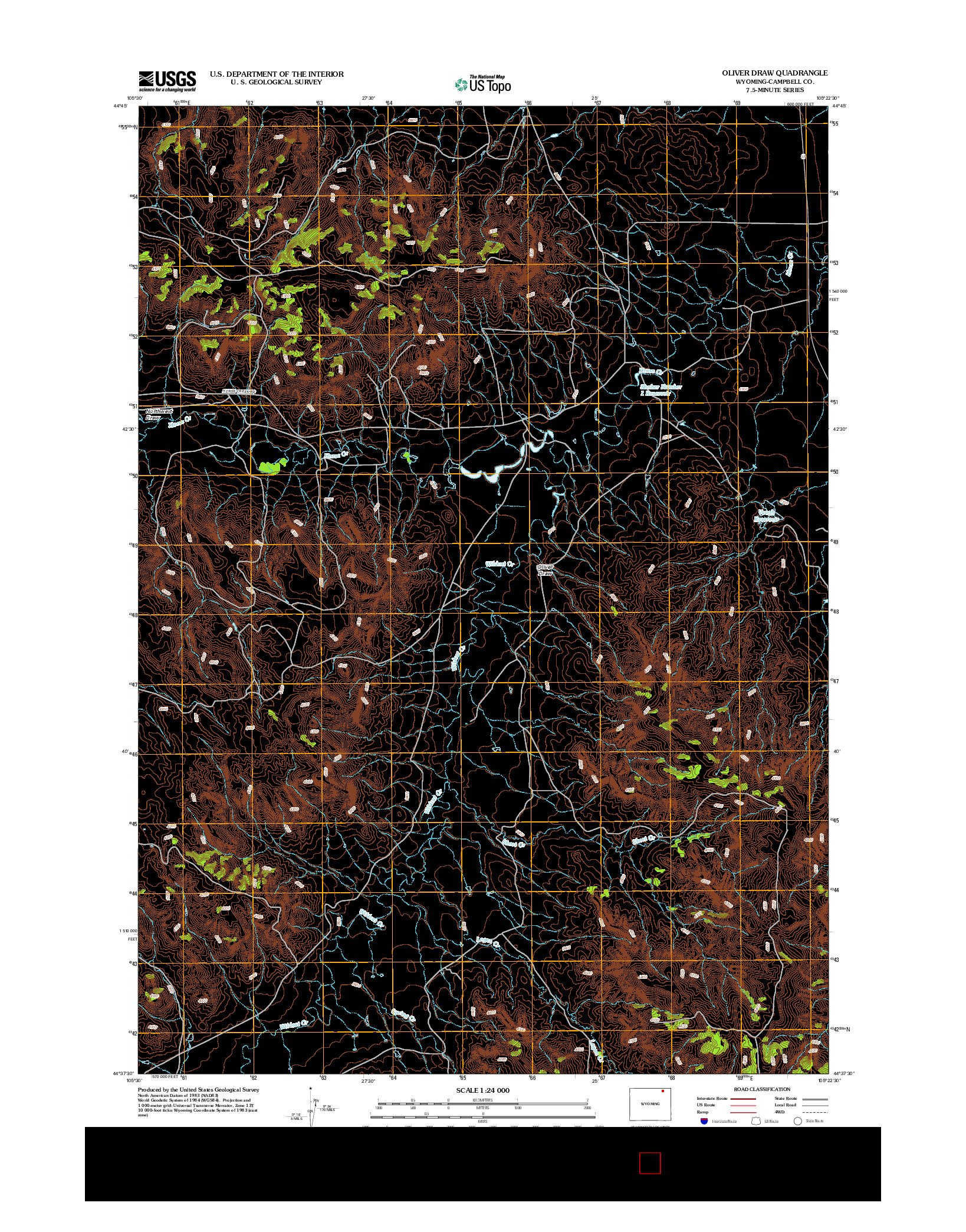 USGS US TOPO 7.5-MINUTE MAP FOR OLIVER DRAW, WY 2012