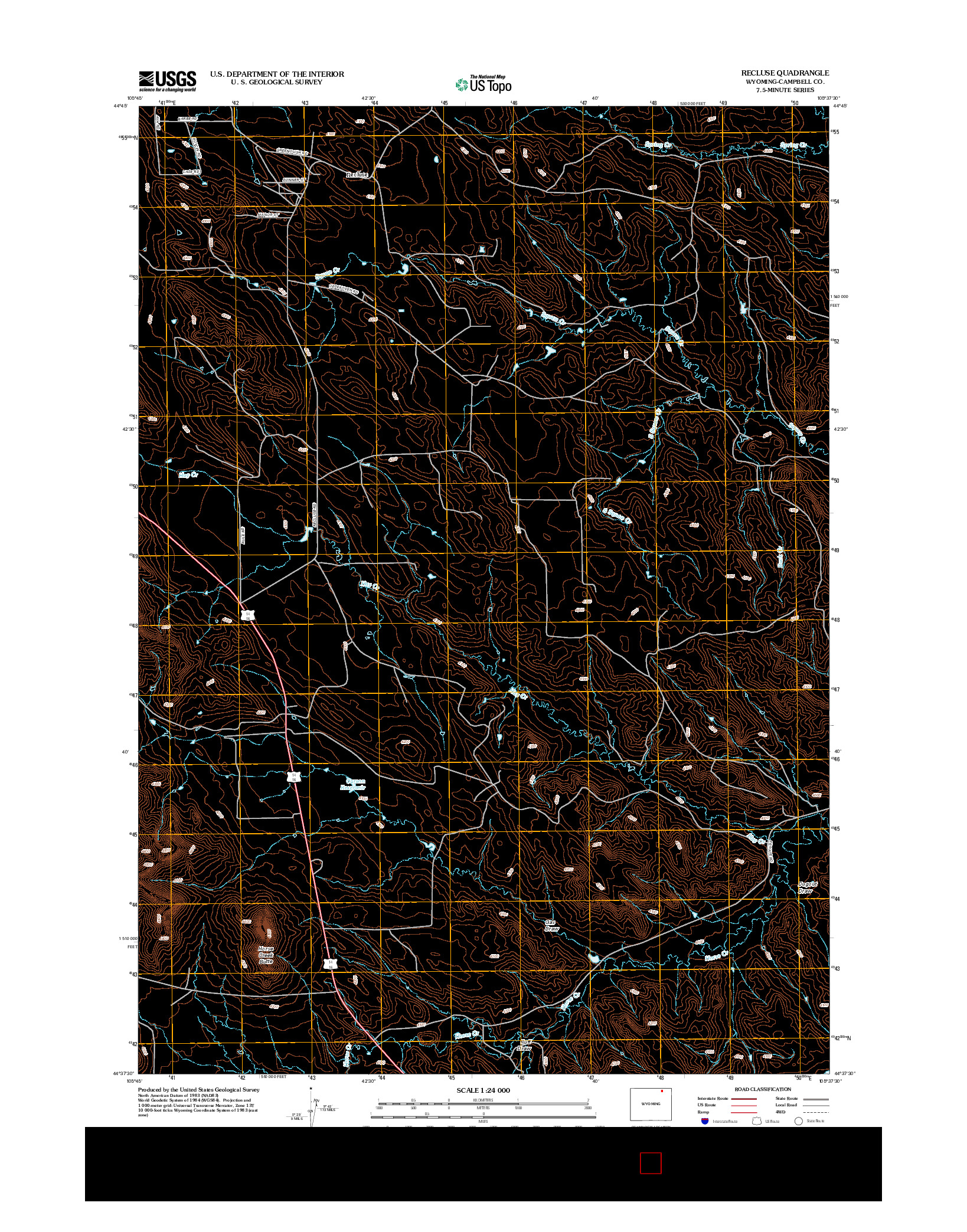 USGS US TOPO 7.5-MINUTE MAP FOR RECLUSE, WY 2012