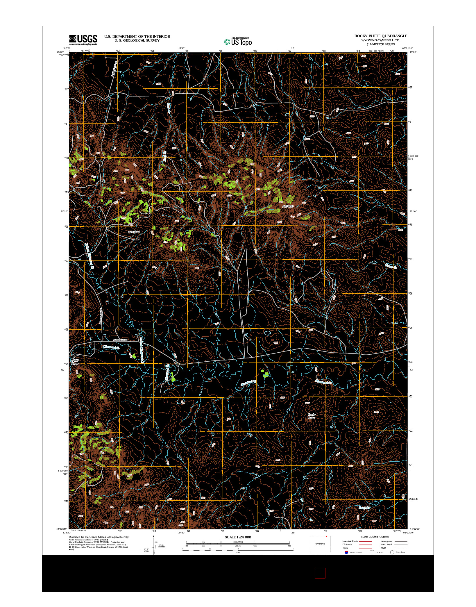 USGS US TOPO 7.5-MINUTE MAP FOR ROCKY BUTTE, WY 2012