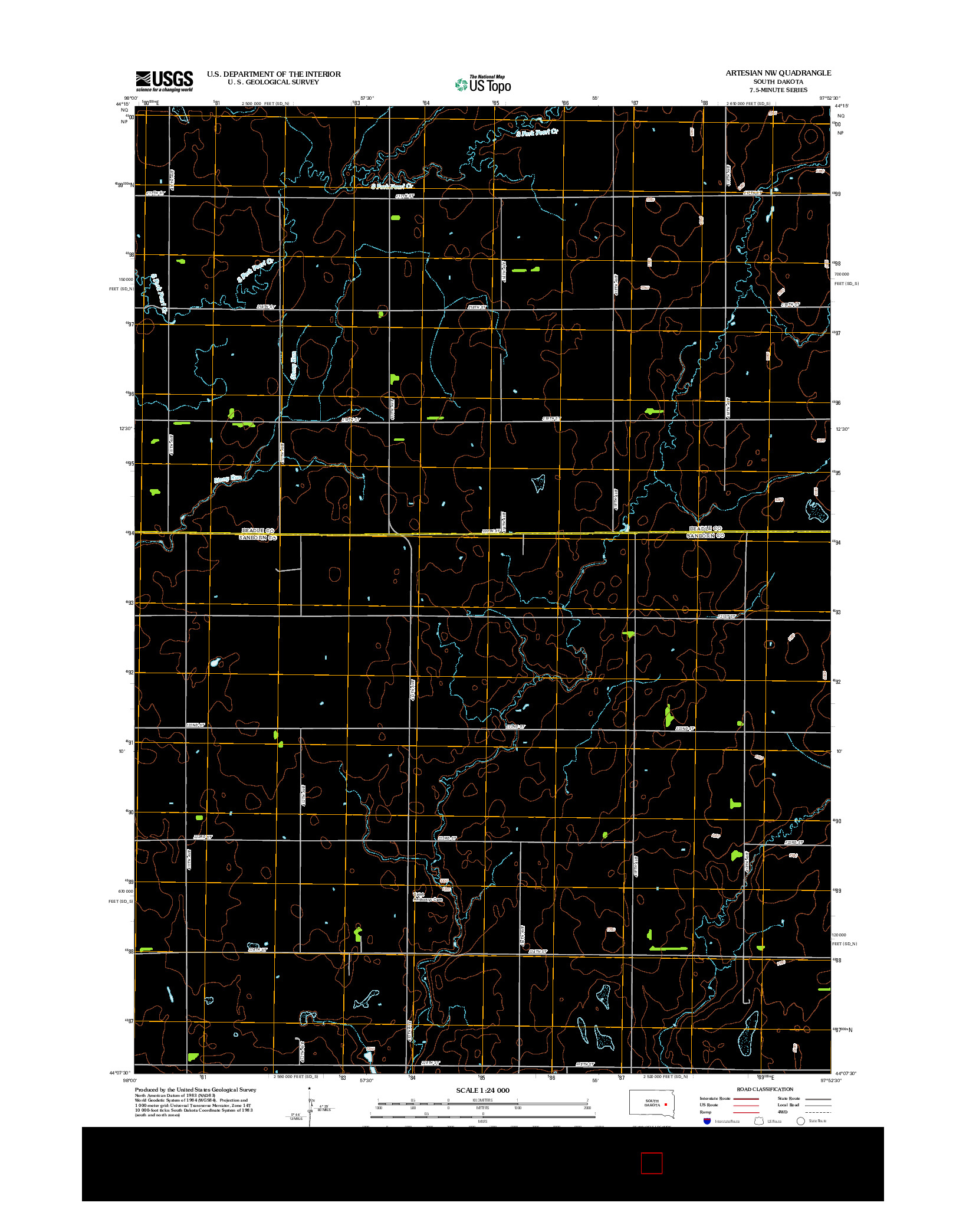 USGS US TOPO 7.5-MINUTE MAP FOR ARTESIAN NW, SD 2012