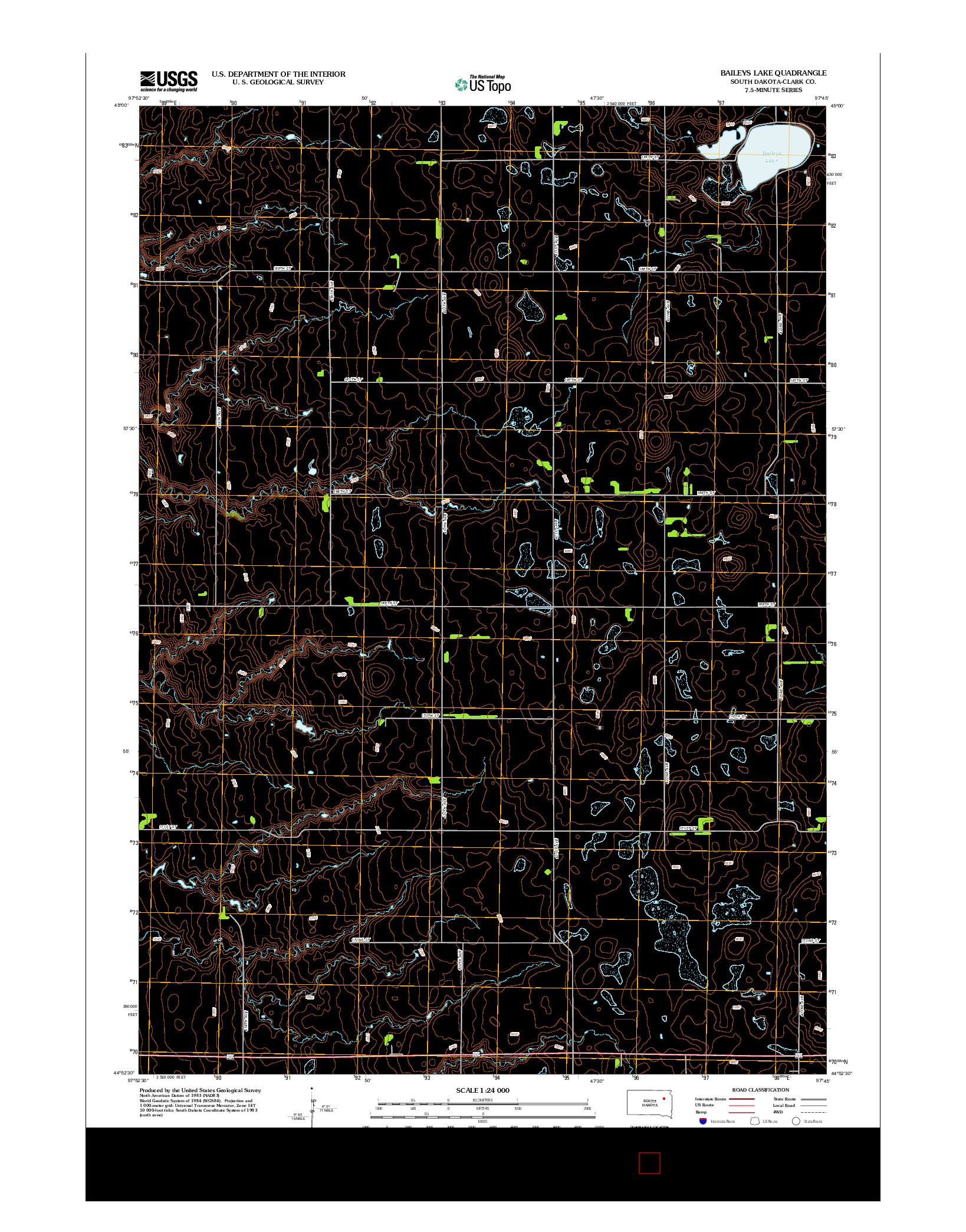 USGS US TOPO 7.5-MINUTE MAP FOR BAILEYS LAKE, SD 2012