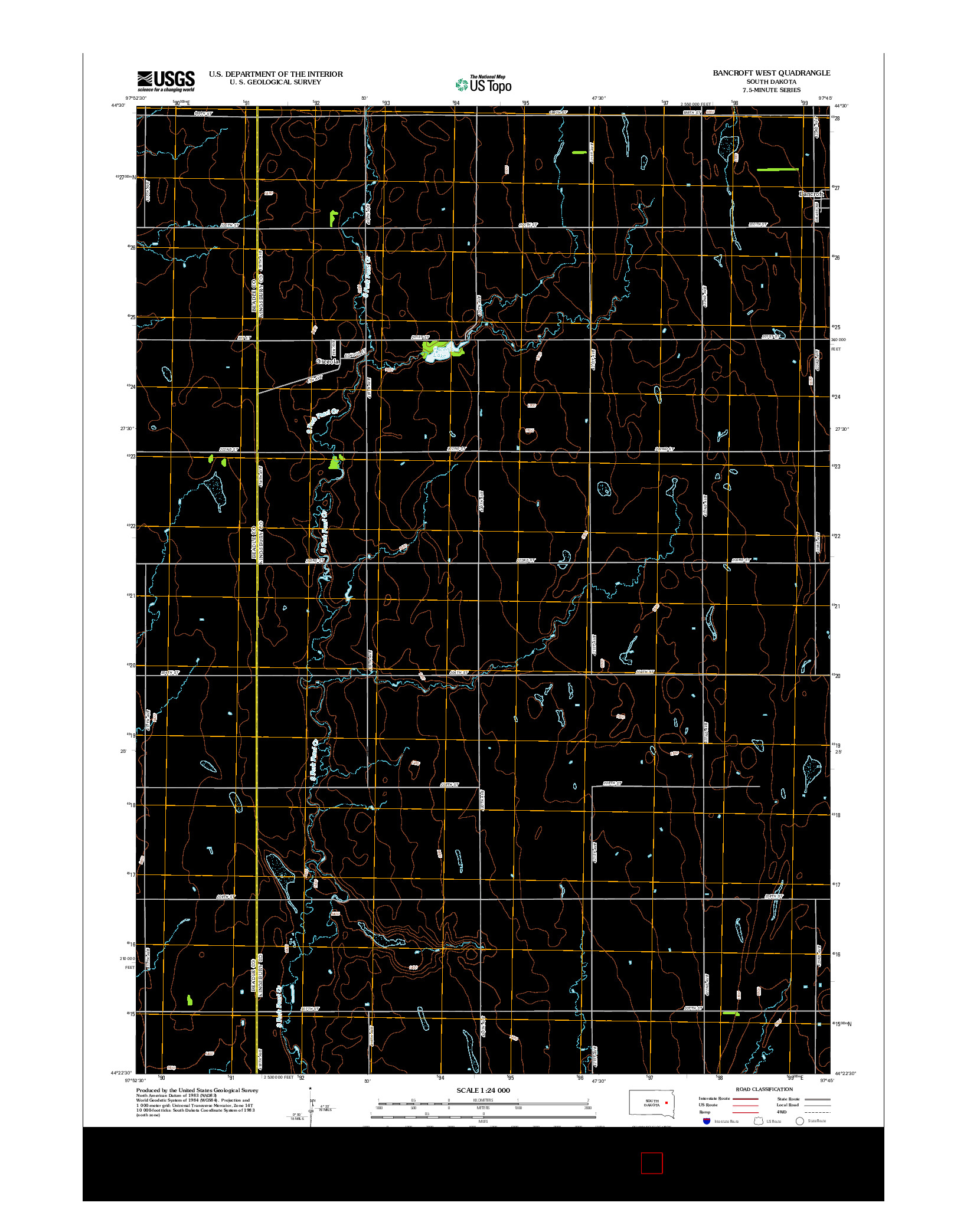 USGS US TOPO 7.5-MINUTE MAP FOR BANCROFT WEST, SD 2012