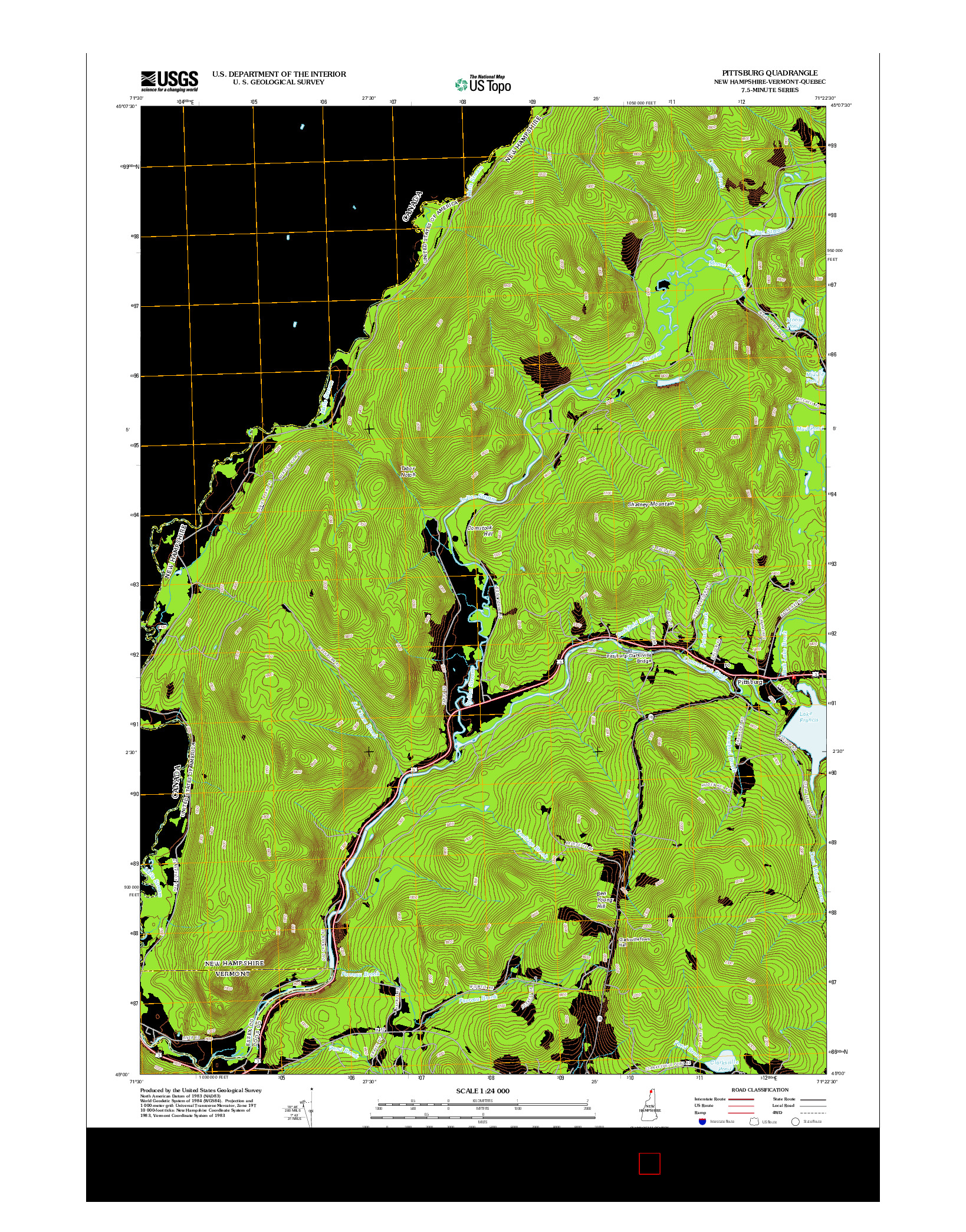 USGS US TOPO 7.5-MINUTE MAP FOR PITTSBURG, NH-VT-QC 2012