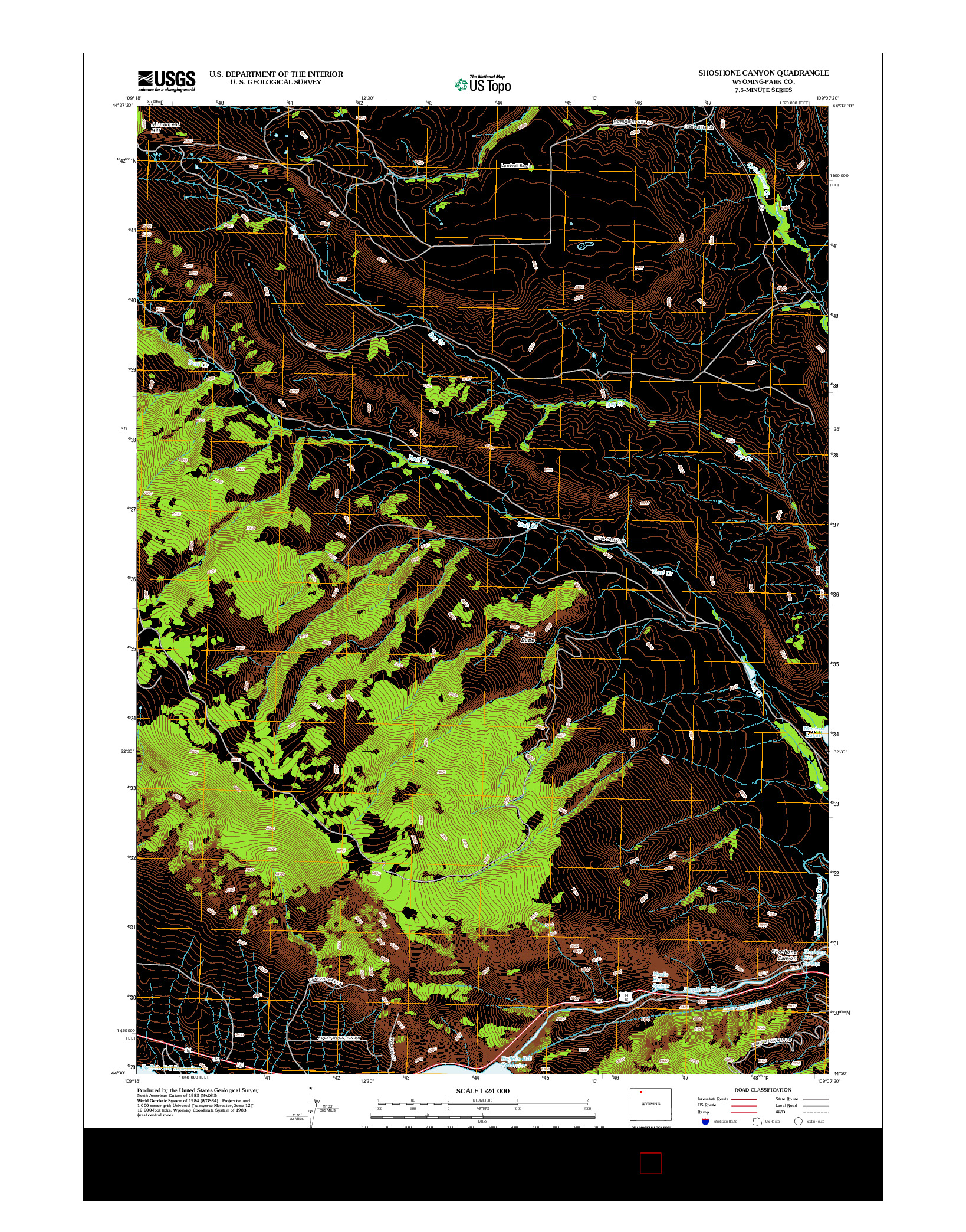 USGS US TOPO 7.5-MINUTE MAP FOR SHOSHONE CANYON, WY 2012