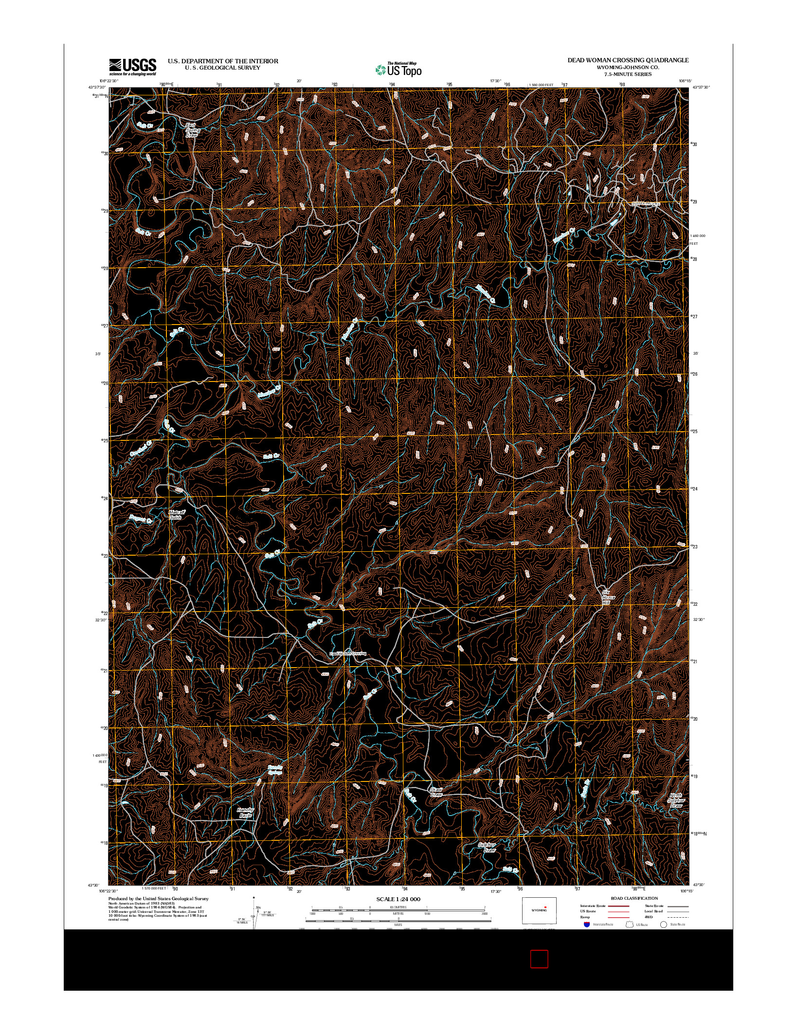 USGS US TOPO 7.5-MINUTE MAP FOR DEAD WOMAN CROSSING, WY 2012