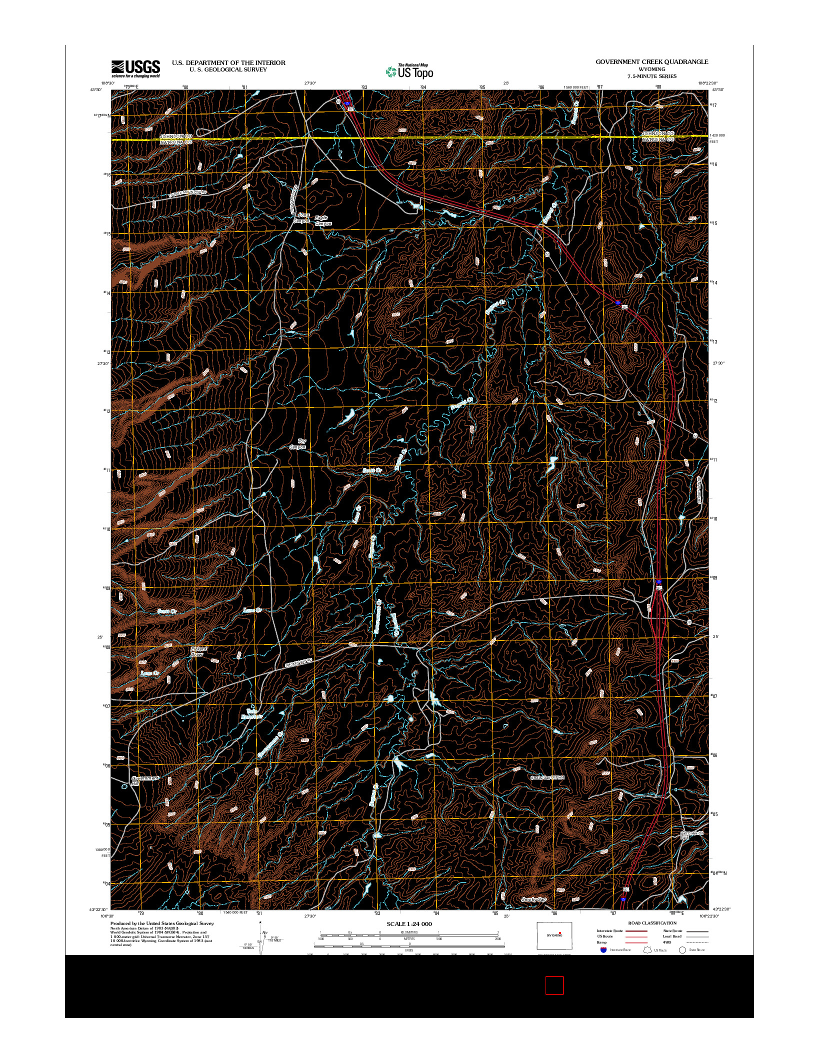 USGS US TOPO 7.5-MINUTE MAP FOR GOVERNMENT CREEK, WY 2012