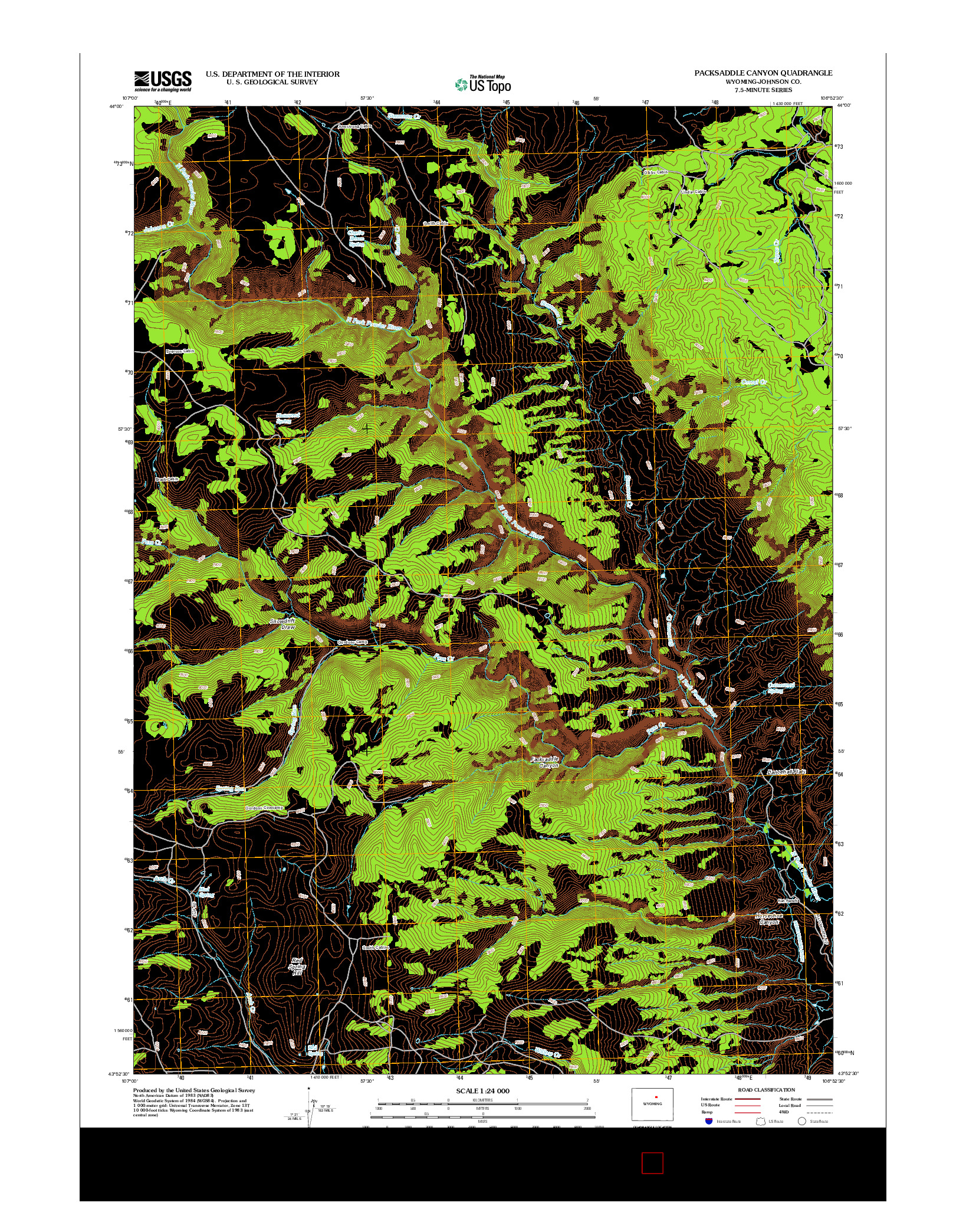 USGS US TOPO 7.5-MINUTE MAP FOR PACKSADDLE CANYON, WY 2012