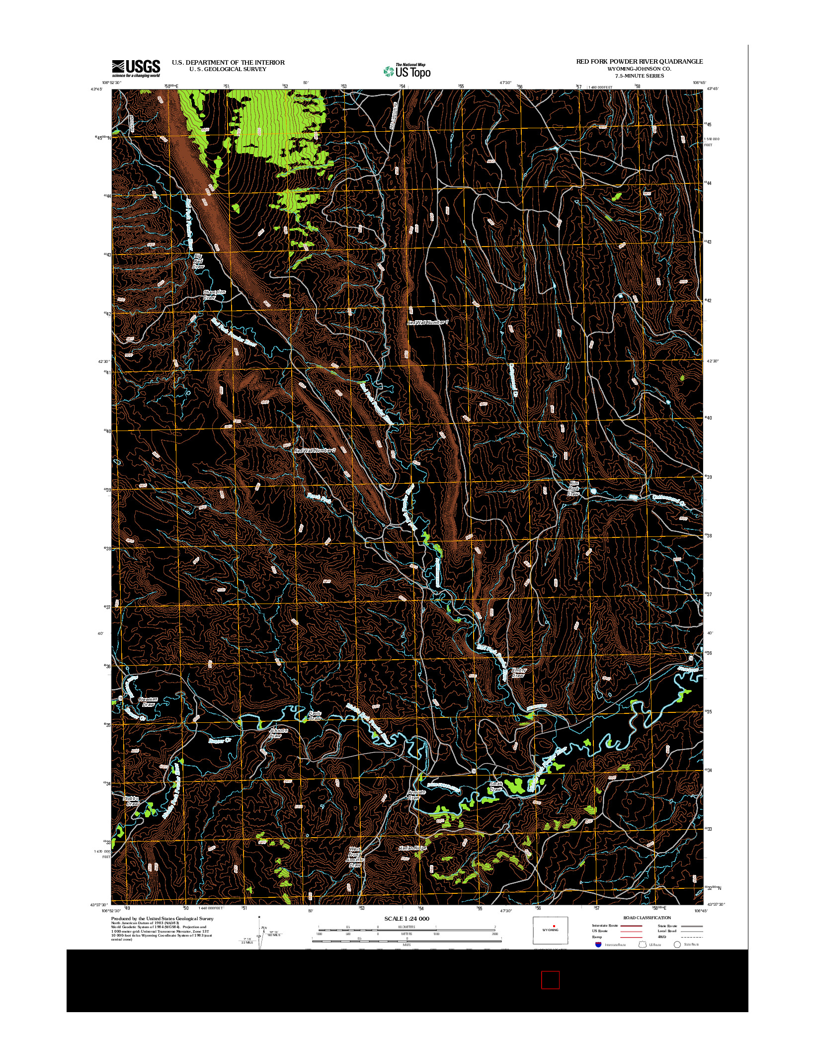 USGS US TOPO 7.5-MINUTE MAP FOR RED FORK POWDER RIVER, WY 2012