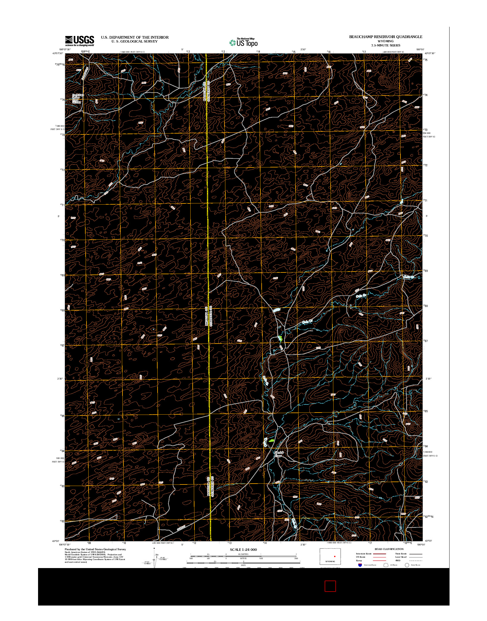USGS US TOPO 7.5-MINUTE MAP FOR BEAUCHAMP RESERVOIR, WY 2012