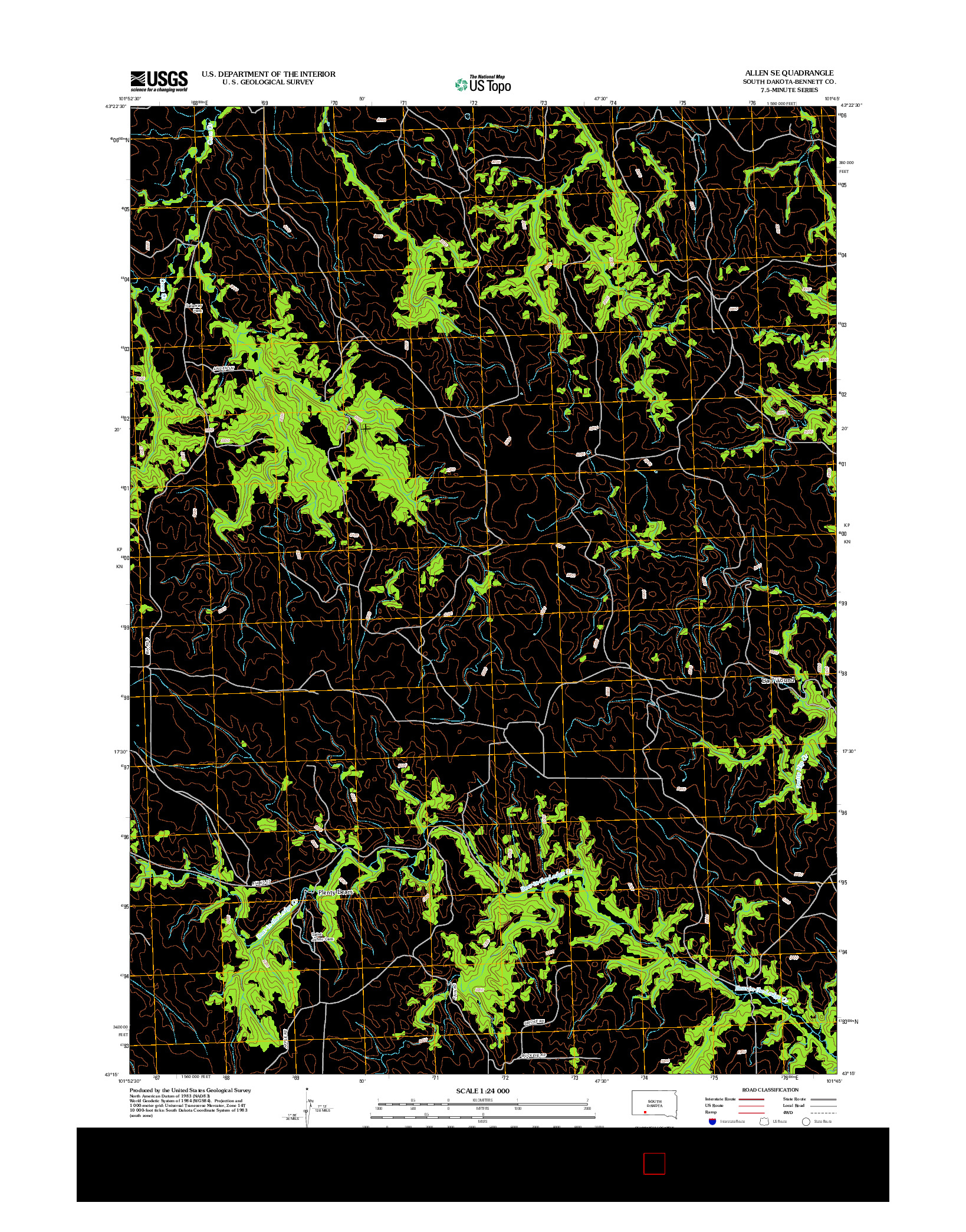 USGS US TOPO 7.5-MINUTE MAP FOR ALLEN SE, SD 2012