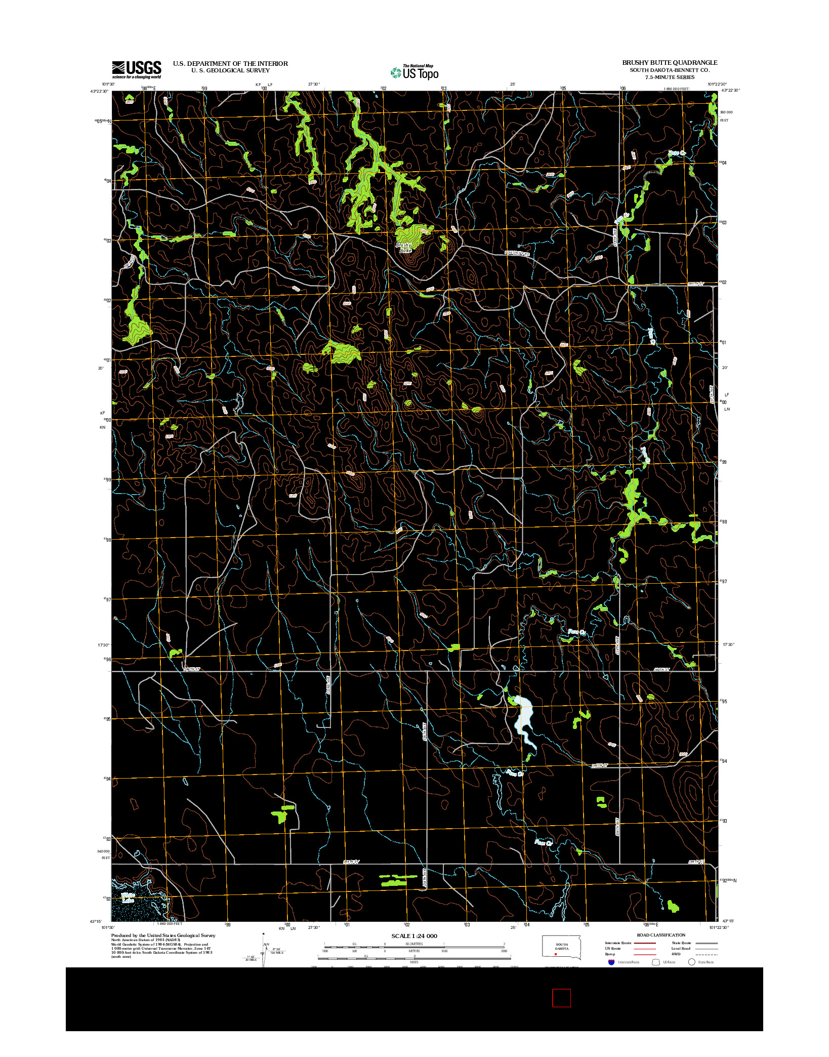 USGS US TOPO 7.5-MINUTE MAP FOR BRUSHY BUTTE, SD 2012