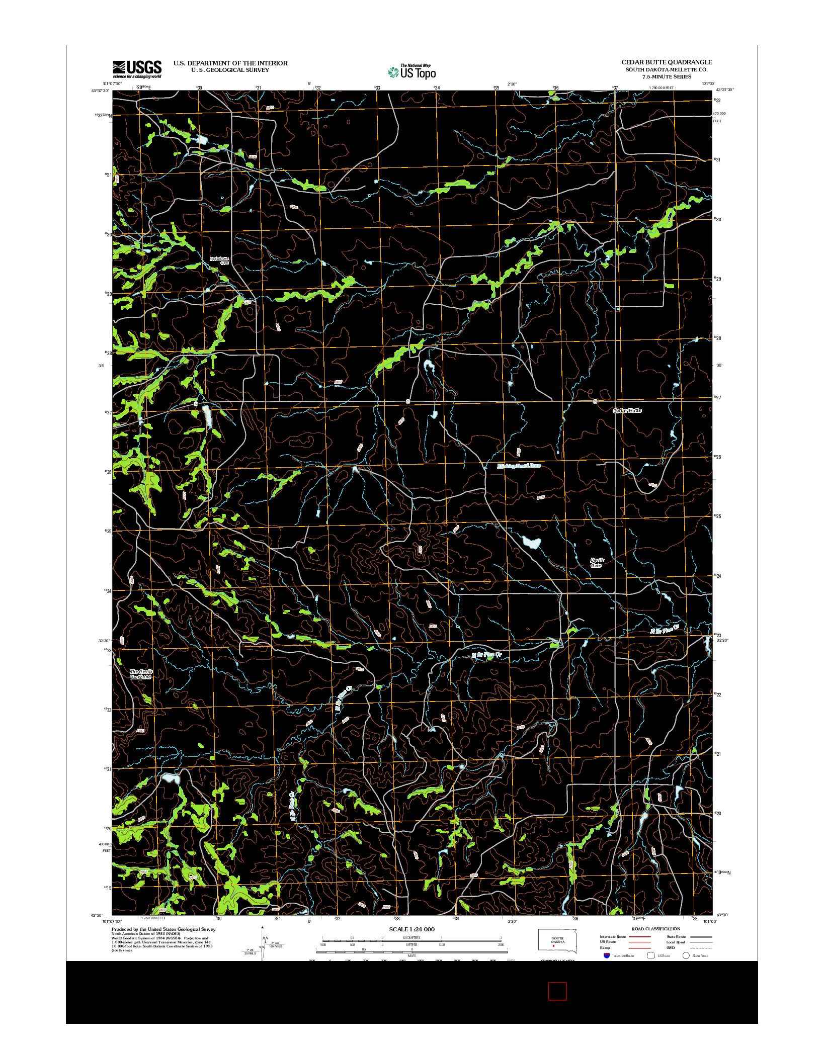 USGS US TOPO 7.5-MINUTE MAP FOR CEDAR BUTTE, SD 2012