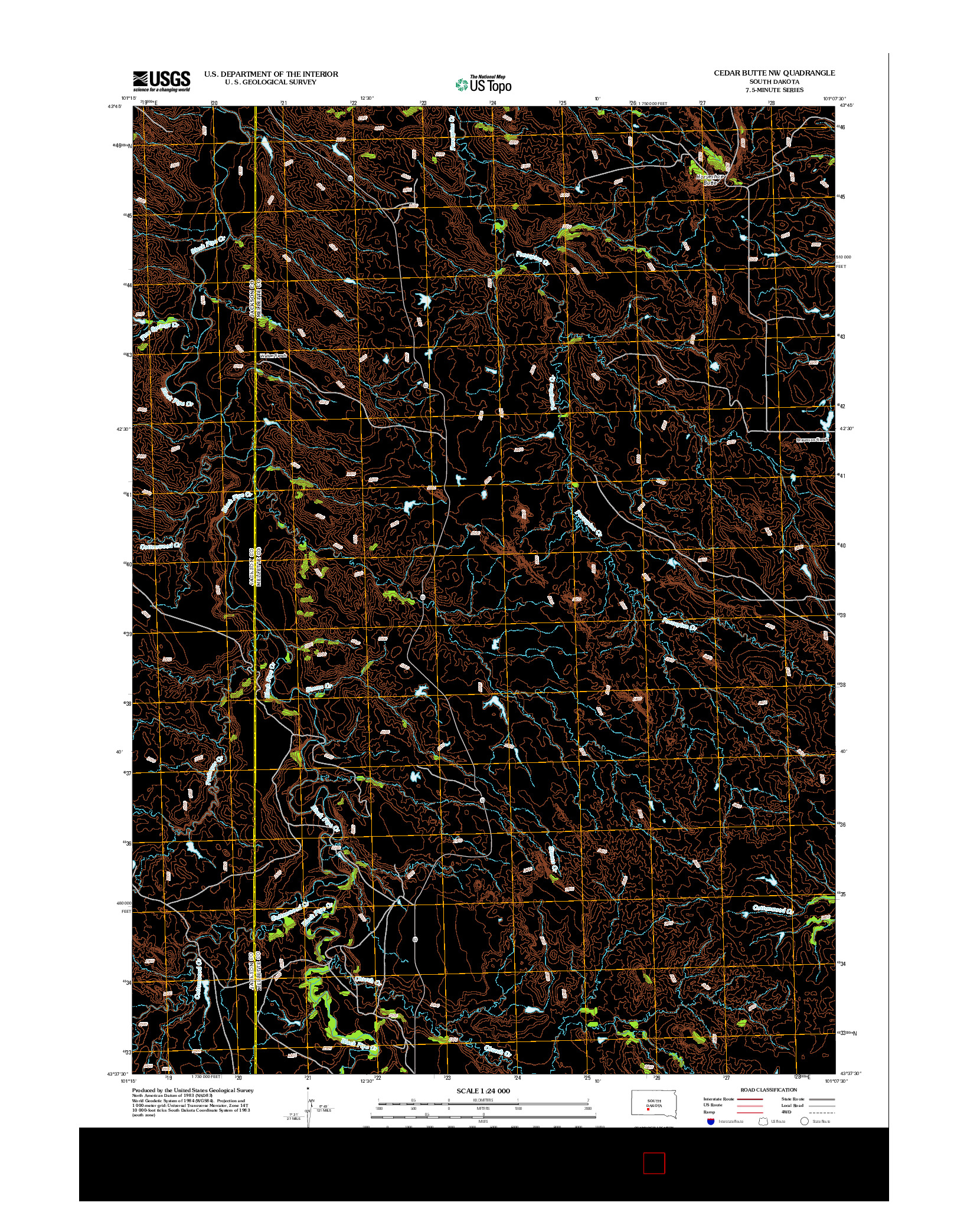 USGS US TOPO 7.5-MINUTE MAP FOR CEDAR BUTTE NW, SD 2012