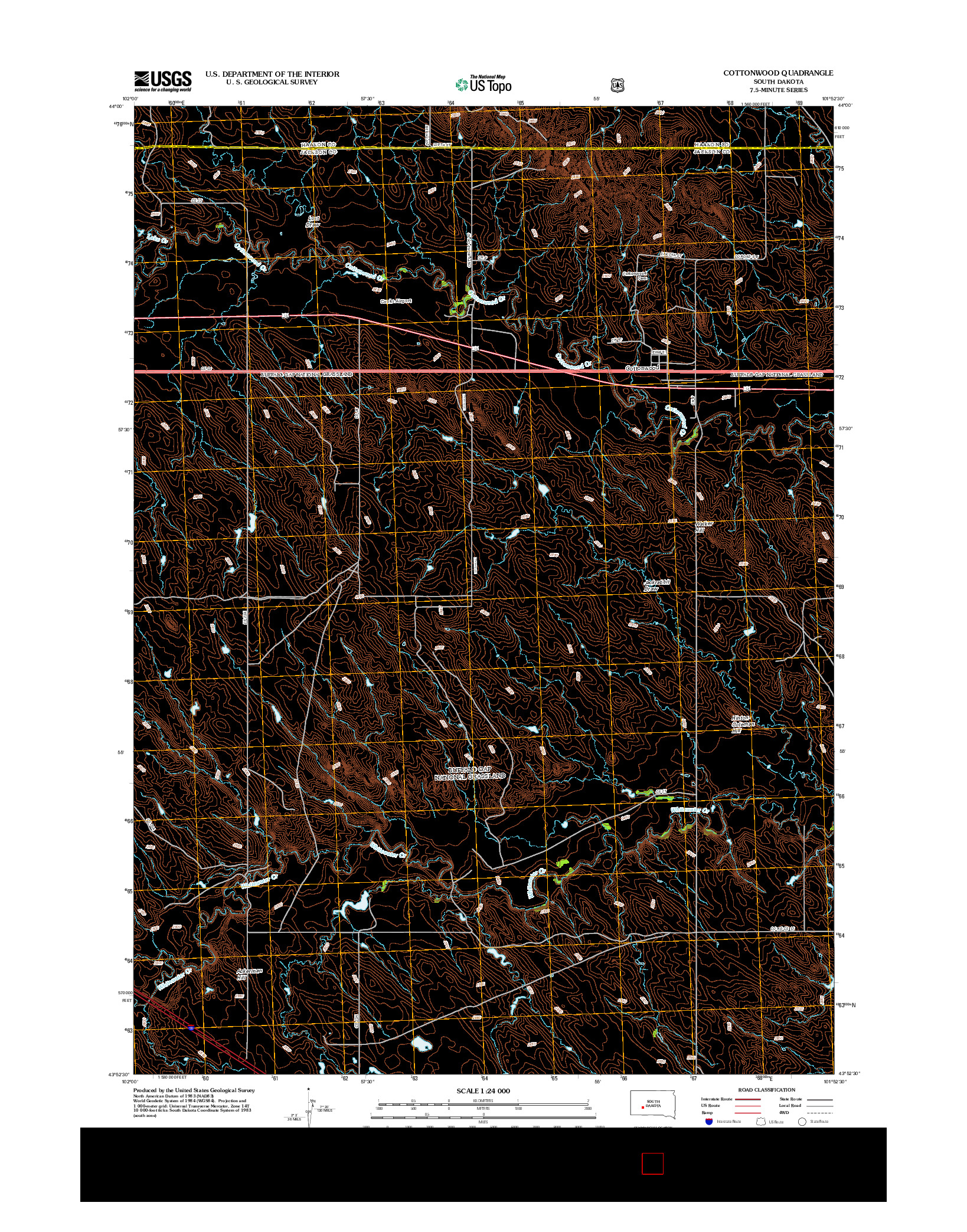 USGS US TOPO 7.5-MINUTE MAP FOR COTTONWOOD, SD 2012