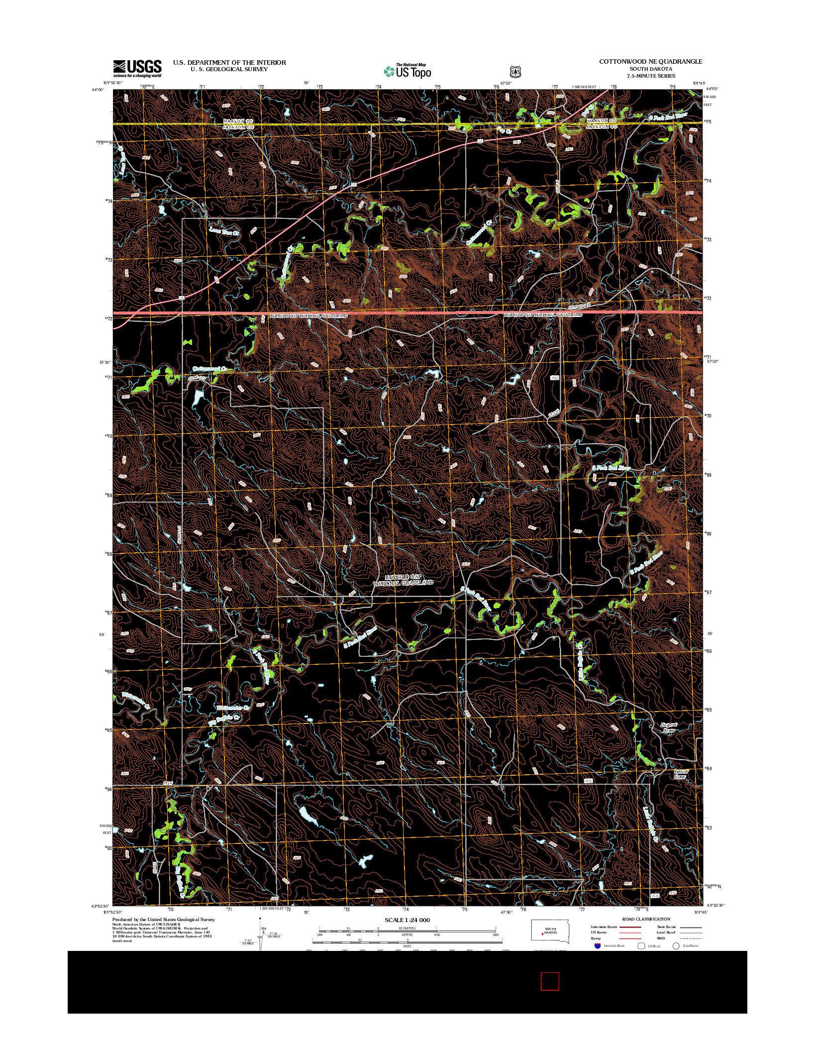 USGS US TOPO 7.5-MINUTE MAP FOR COTTONWOOD NE, SD 2012