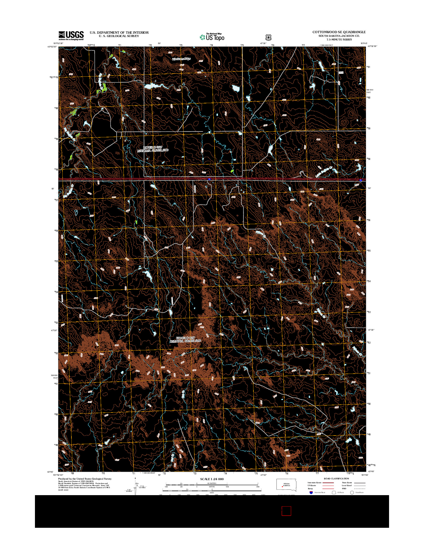 USGS US TOPO 7.5-MINUTE MAP FOR COTTONWOOD SE, SD 2012