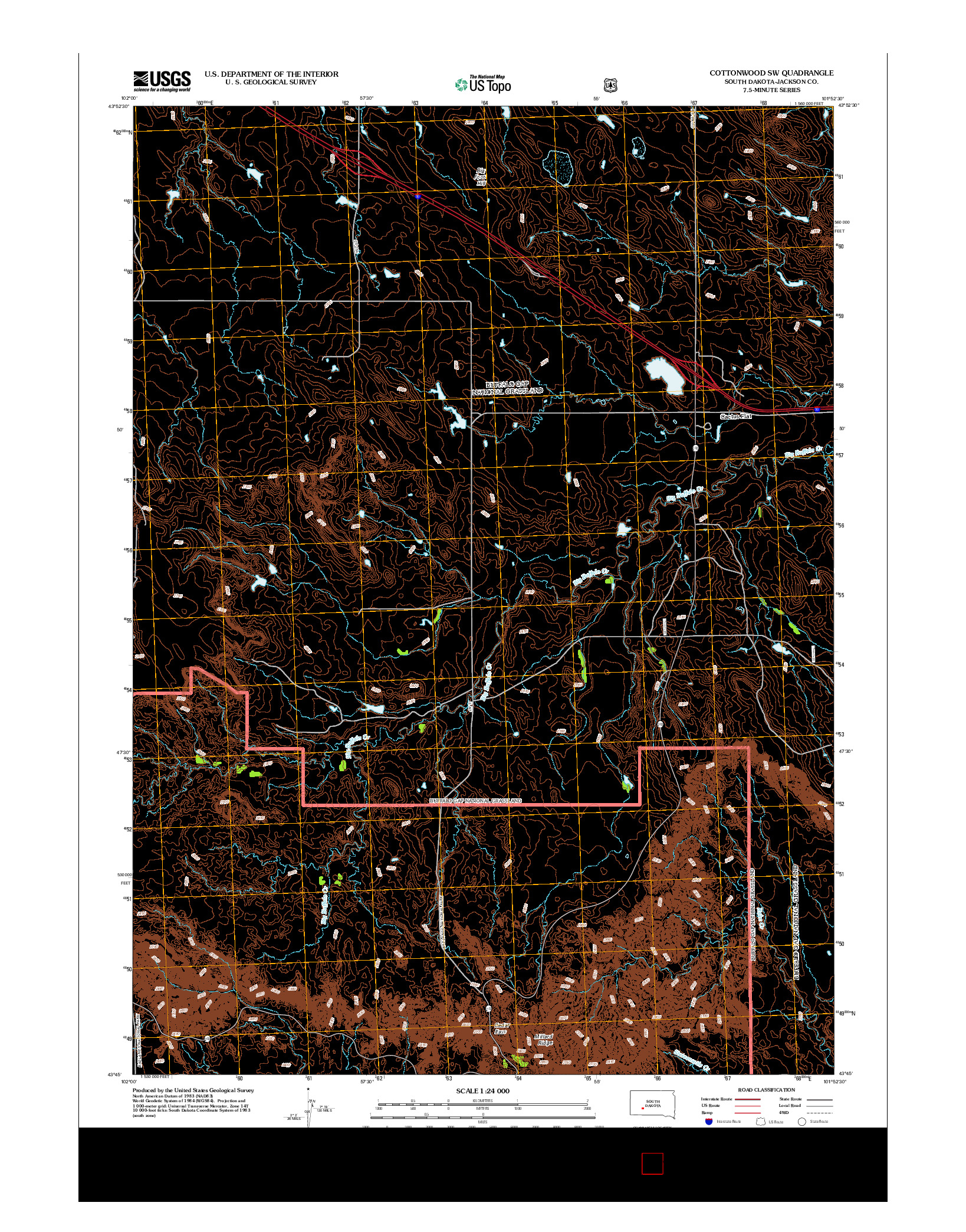 USGS US TOPO 7.5-MINUTE MAP FOR COTTONWOOD SW, SD 2012