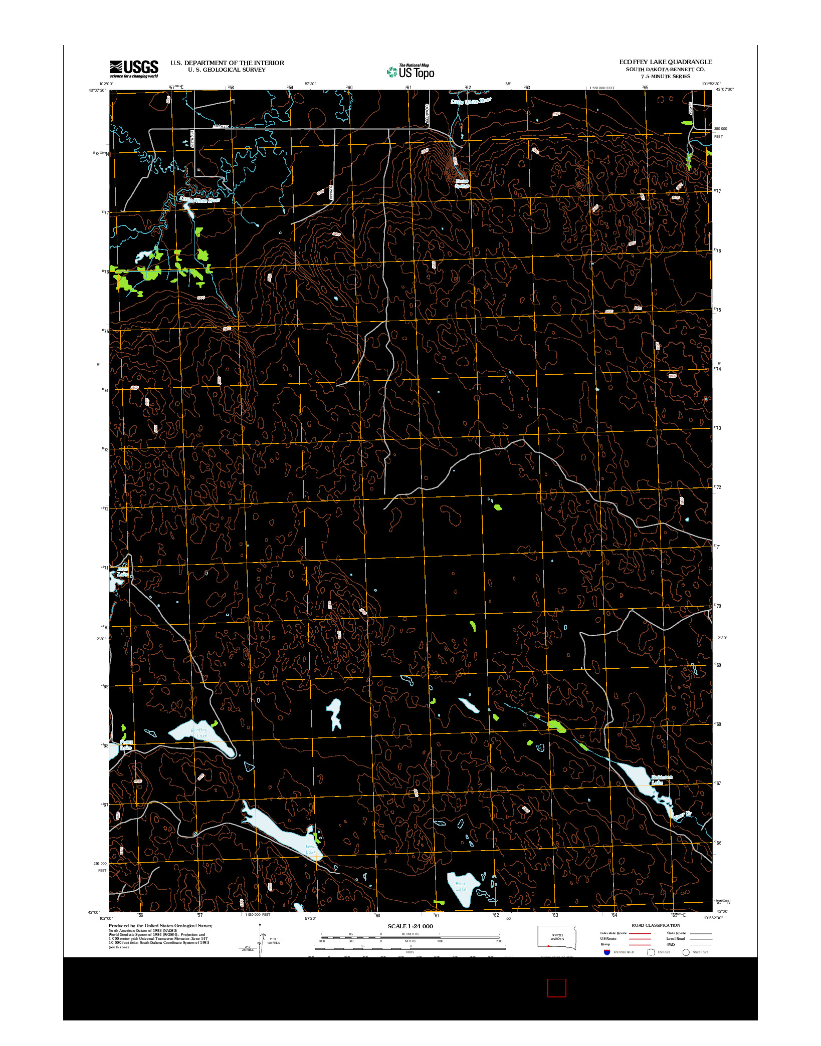 USGS US TOPO 7.5-MINUTE MAP FOR ECOFFEY LAKE, SD 2012