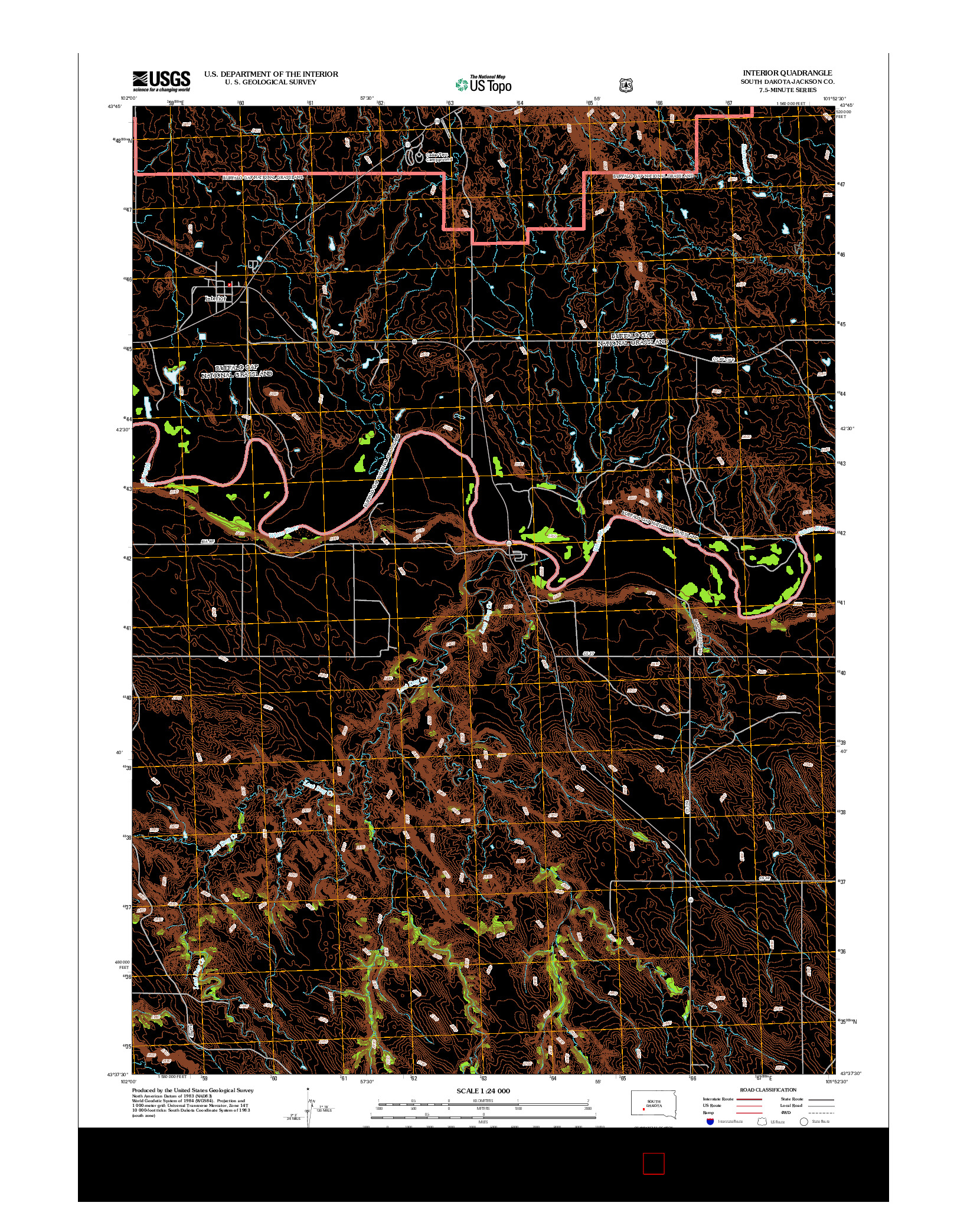 USGS US TOPO 7.5-MINUTE MAP FOR INTERIOR, SD 2012