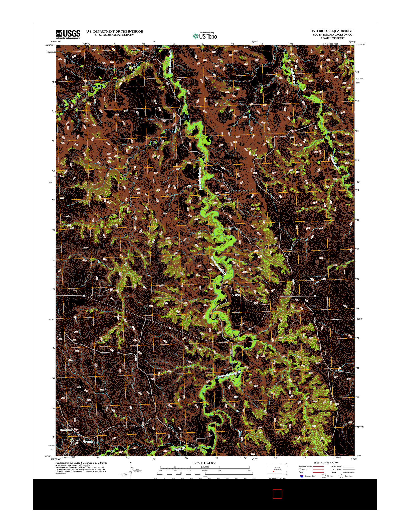 USGS US TOPO 7.5-MINUTE MAP FOR INTERIOR SE, SD 2012