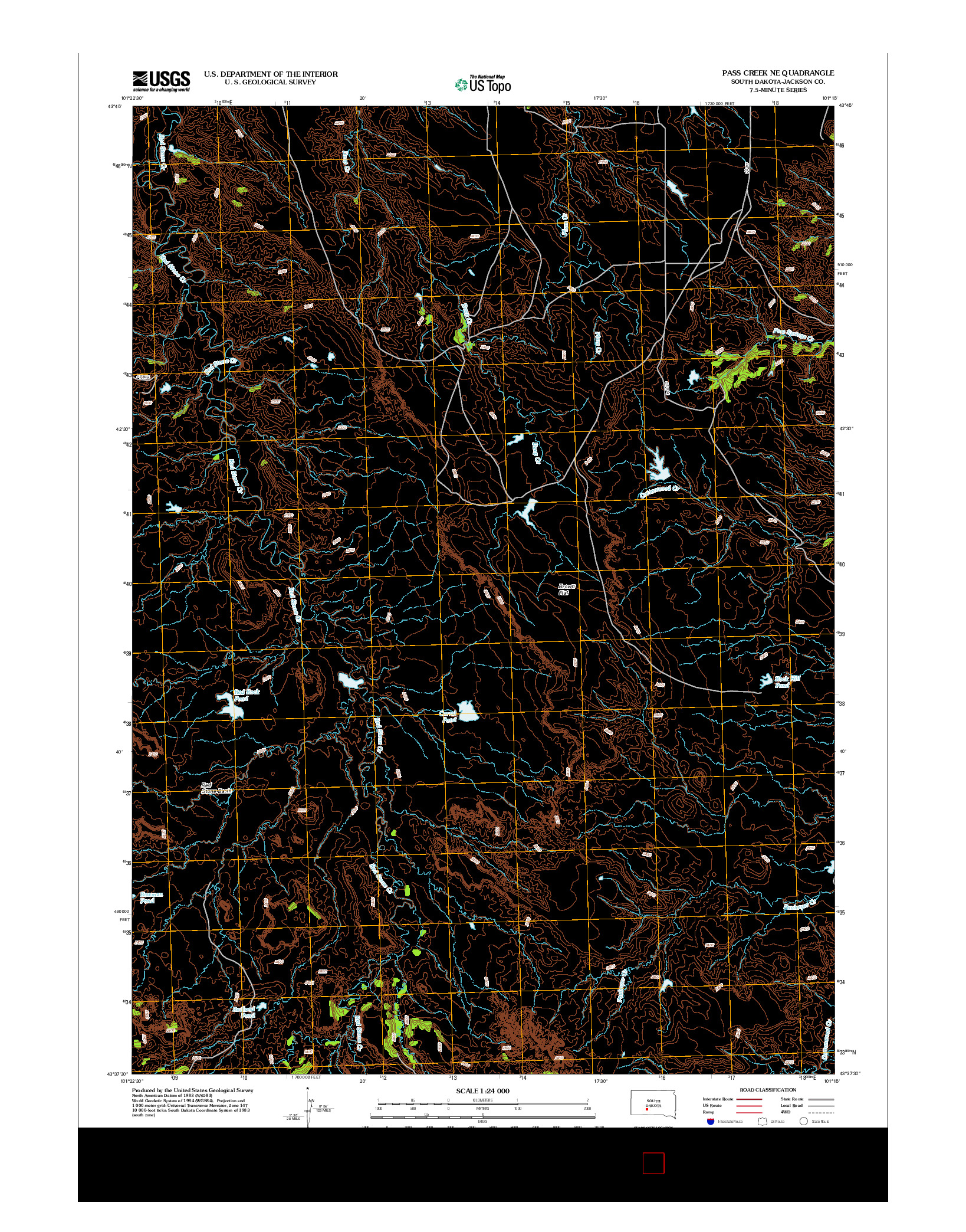 USGS US TOPO 7.5-MINUTE MAP FOR PASS CREEK NE, SD 2012