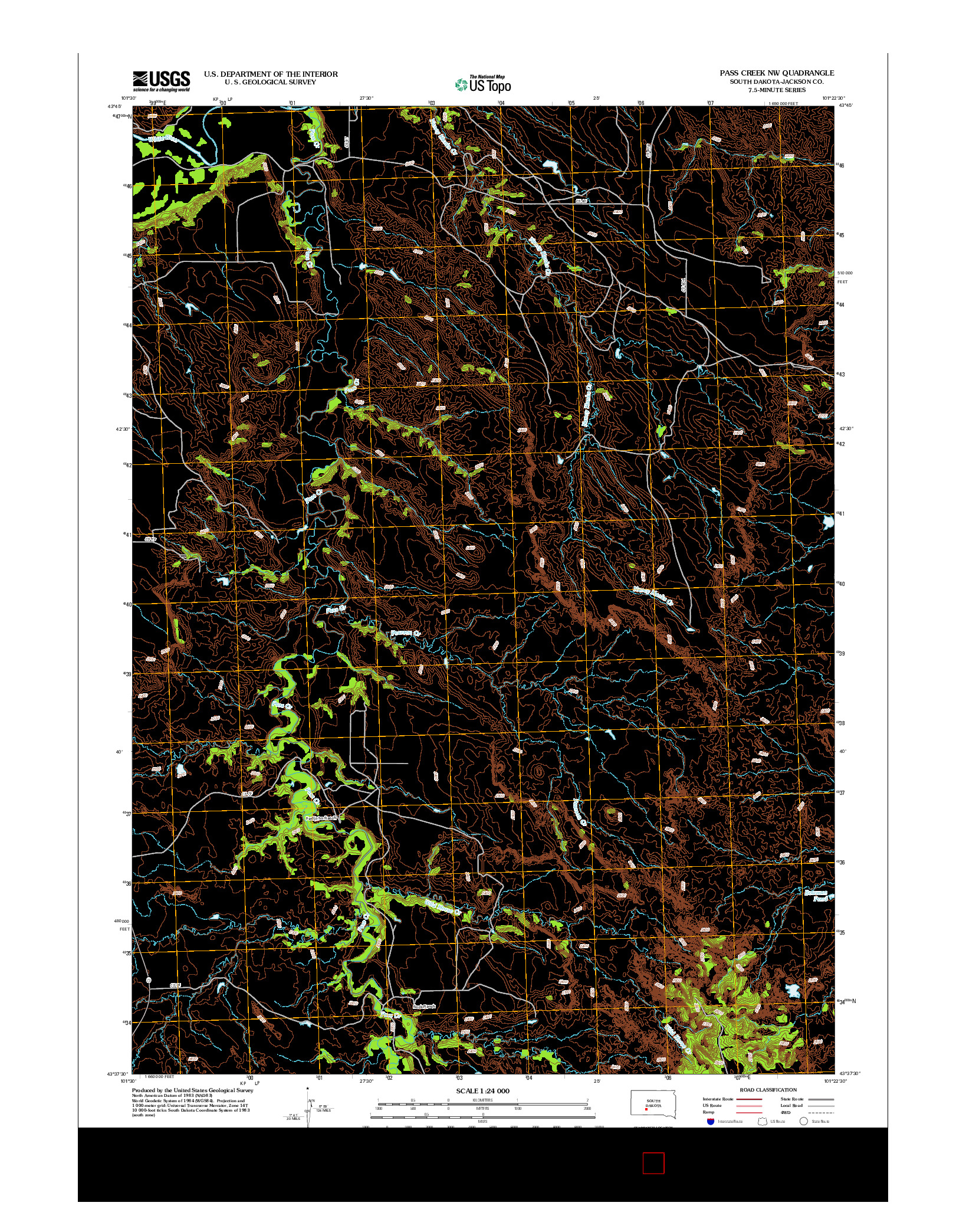 USGS US TOPO 7.5-MINUTE MAP FOR PASS CREEK NW, SD 2012
