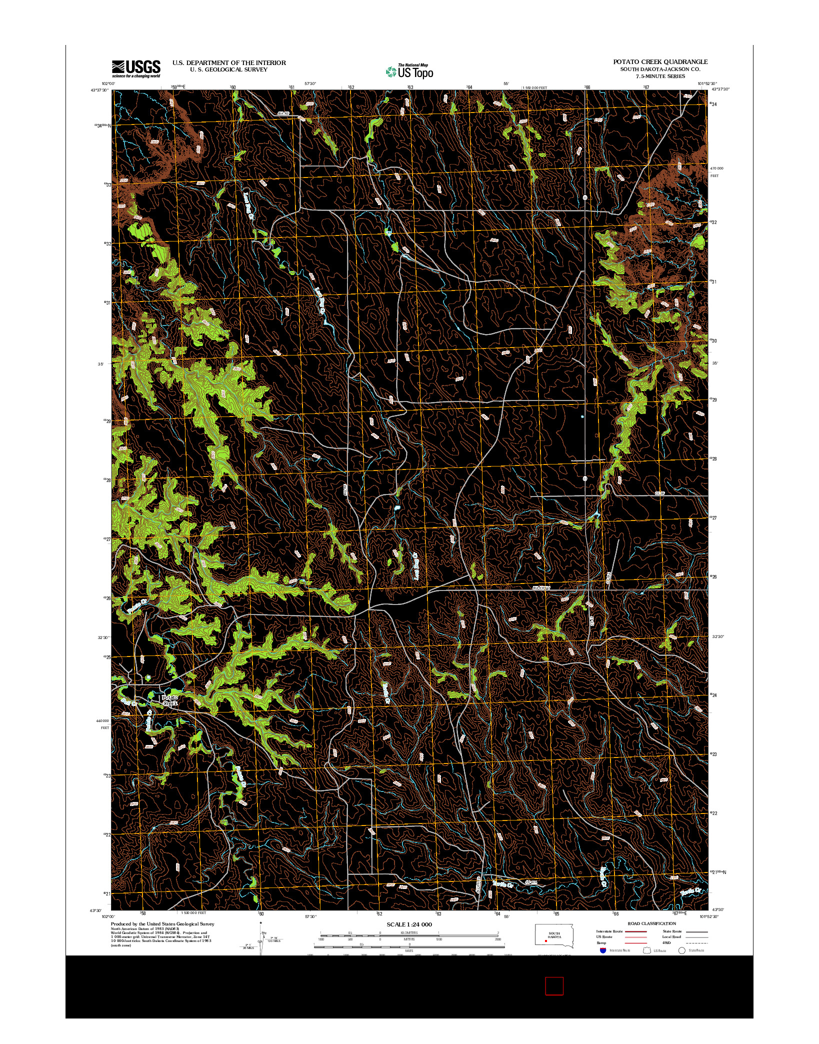 USGS US TOPO 7.5-MINUTE MAP FOR POTATO CREEK, SD 2012