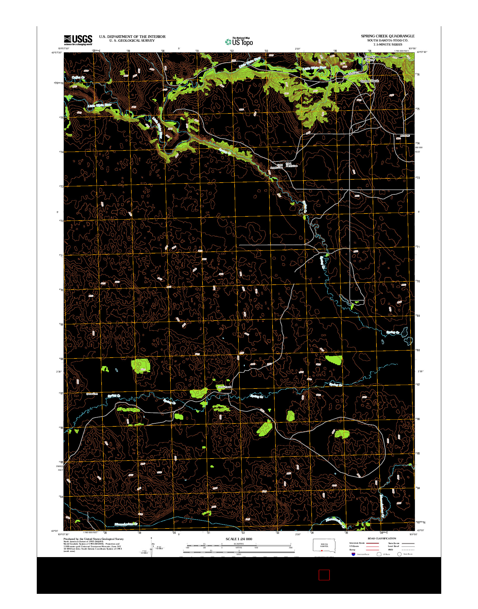 USGS US TOPO 7.5-MINUTE MAP FOR SPRING CREEK, SD 2012