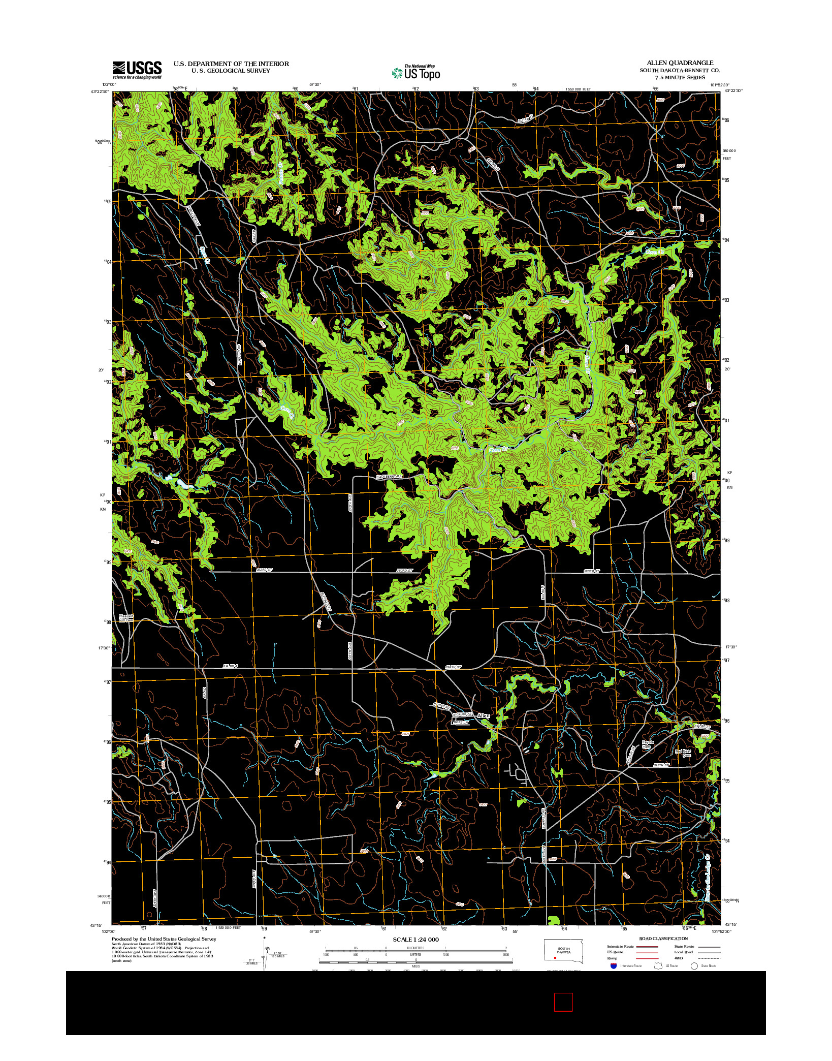 USGS US TOPO 7.5-MINUTE MAP FOR ALLEN, SD 2012