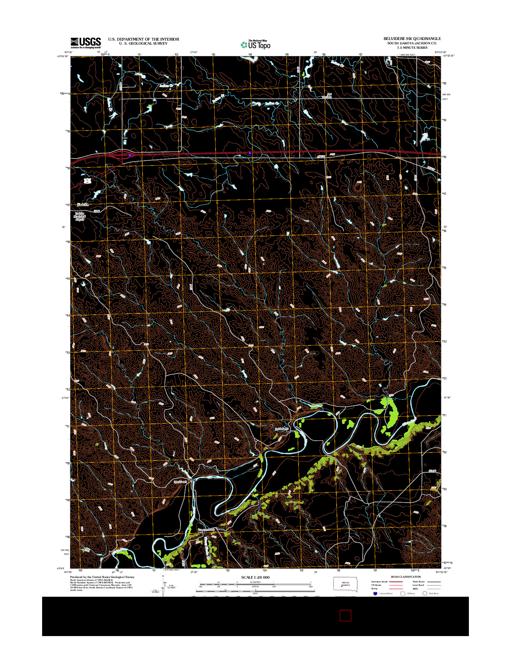 USGS US TOPO 7.5-MINUTE MAP FOR BELVIDERE SW, SD 2012