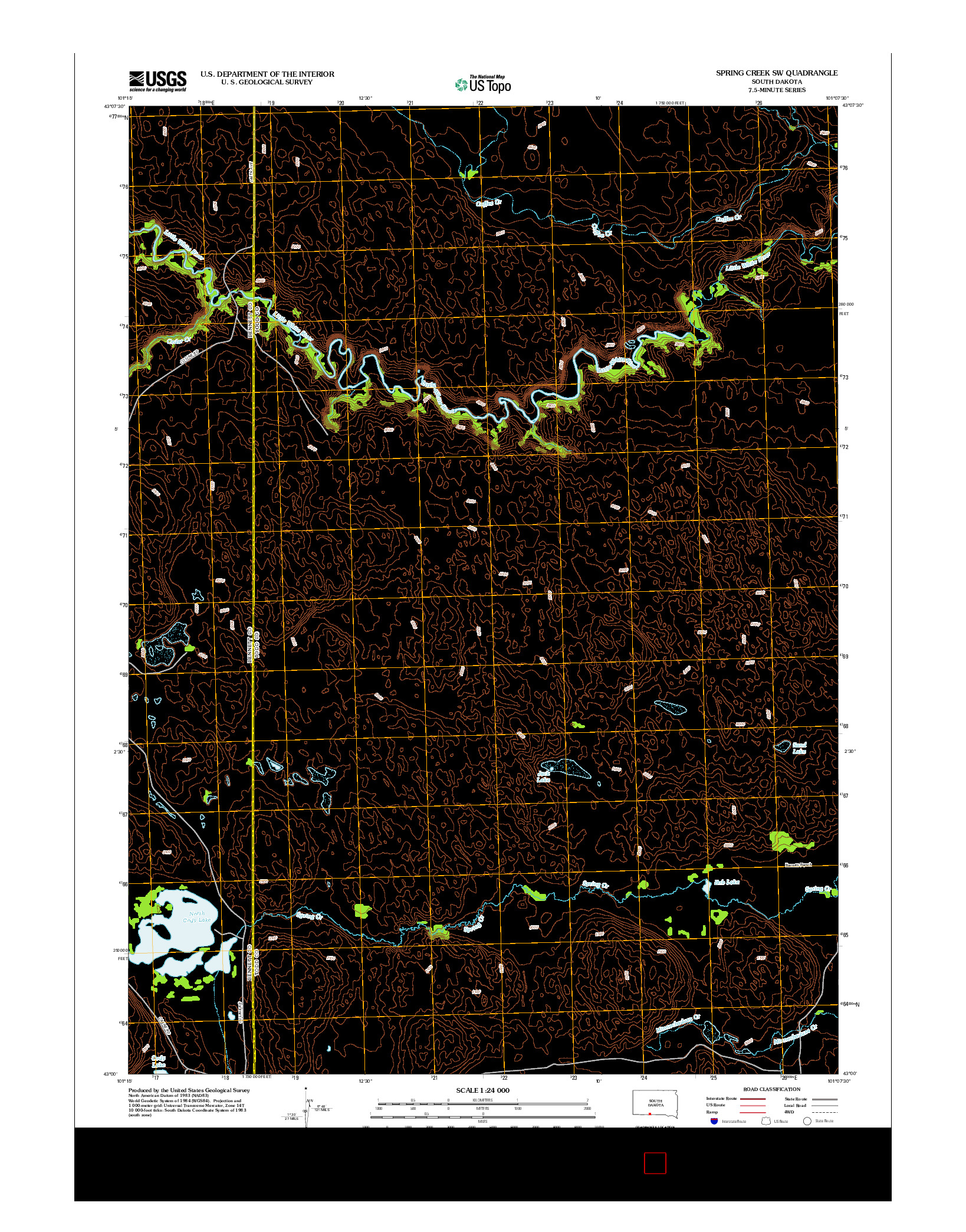 USGS US TOPO 7.5-MINUTE MAP FOR SPRING CREEK SW, SD 2012