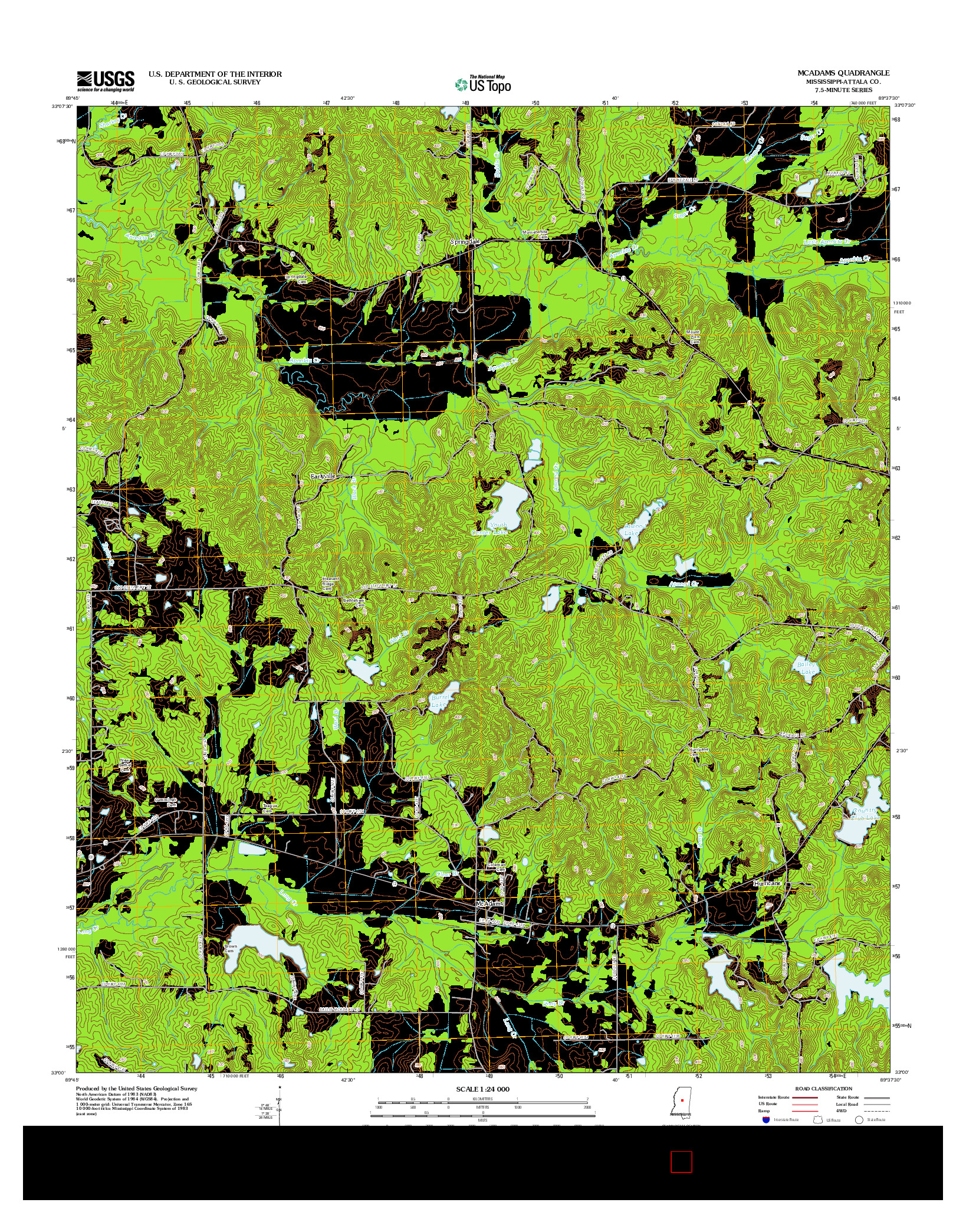USGS US TOPO 7.5-MINUTE MAP FOR MCADAMS, MS 2012