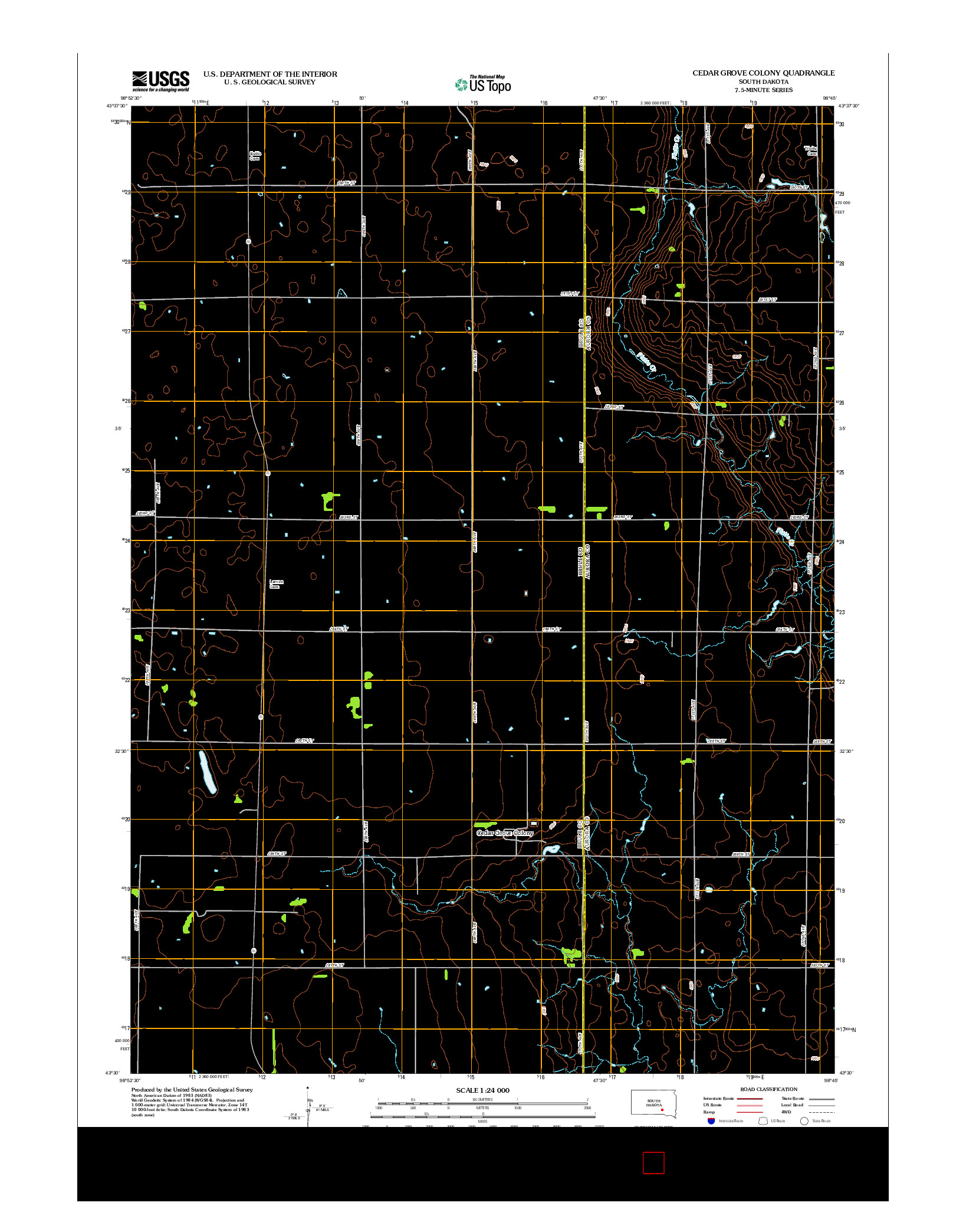 USGS US TOPO 7.5-MINUTE MAP FOR CEDAR GROVE COLONY, SD 2012