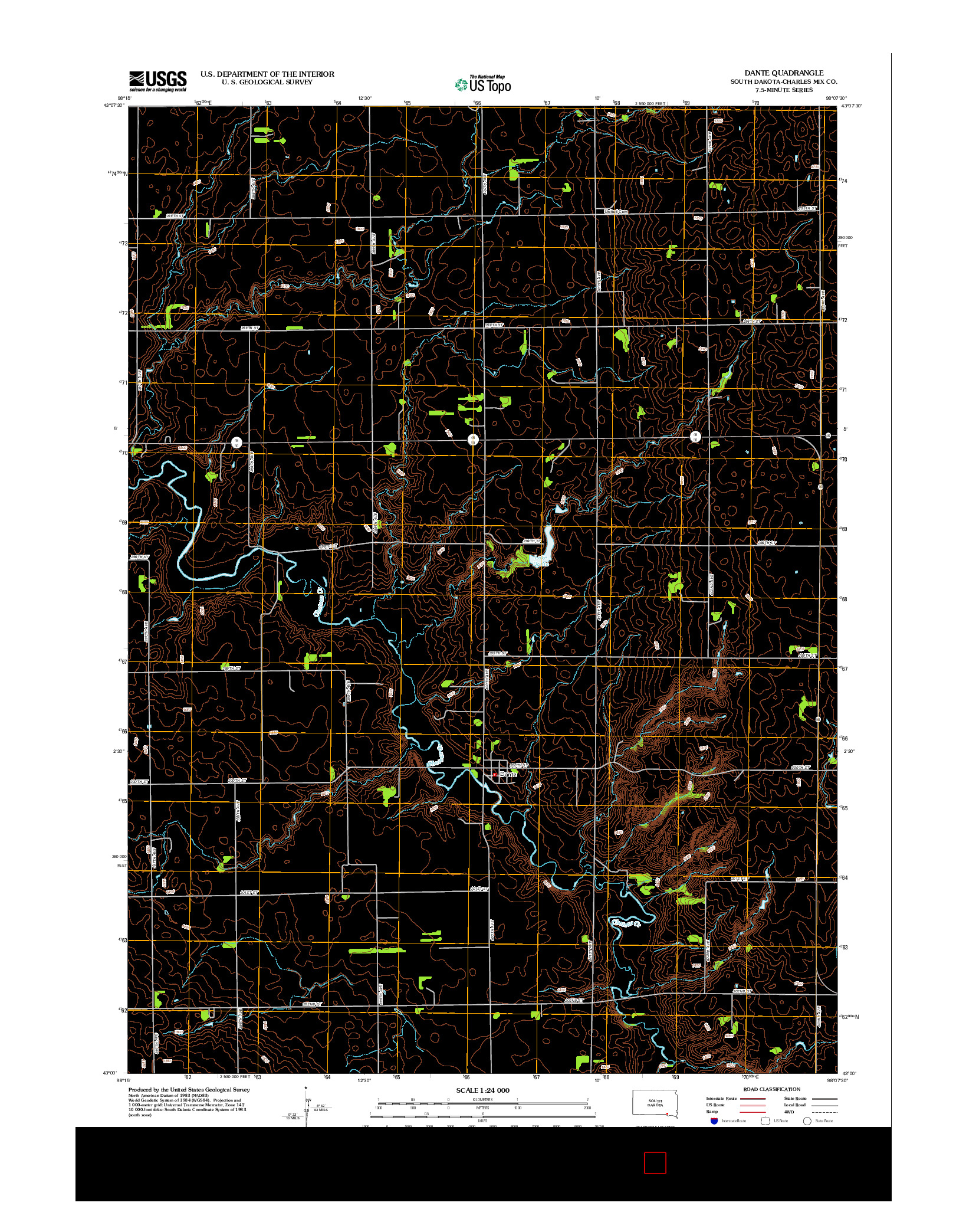 USGS US TOPO 7.5-MINUTE MAP FOR DANTE, SD 2012