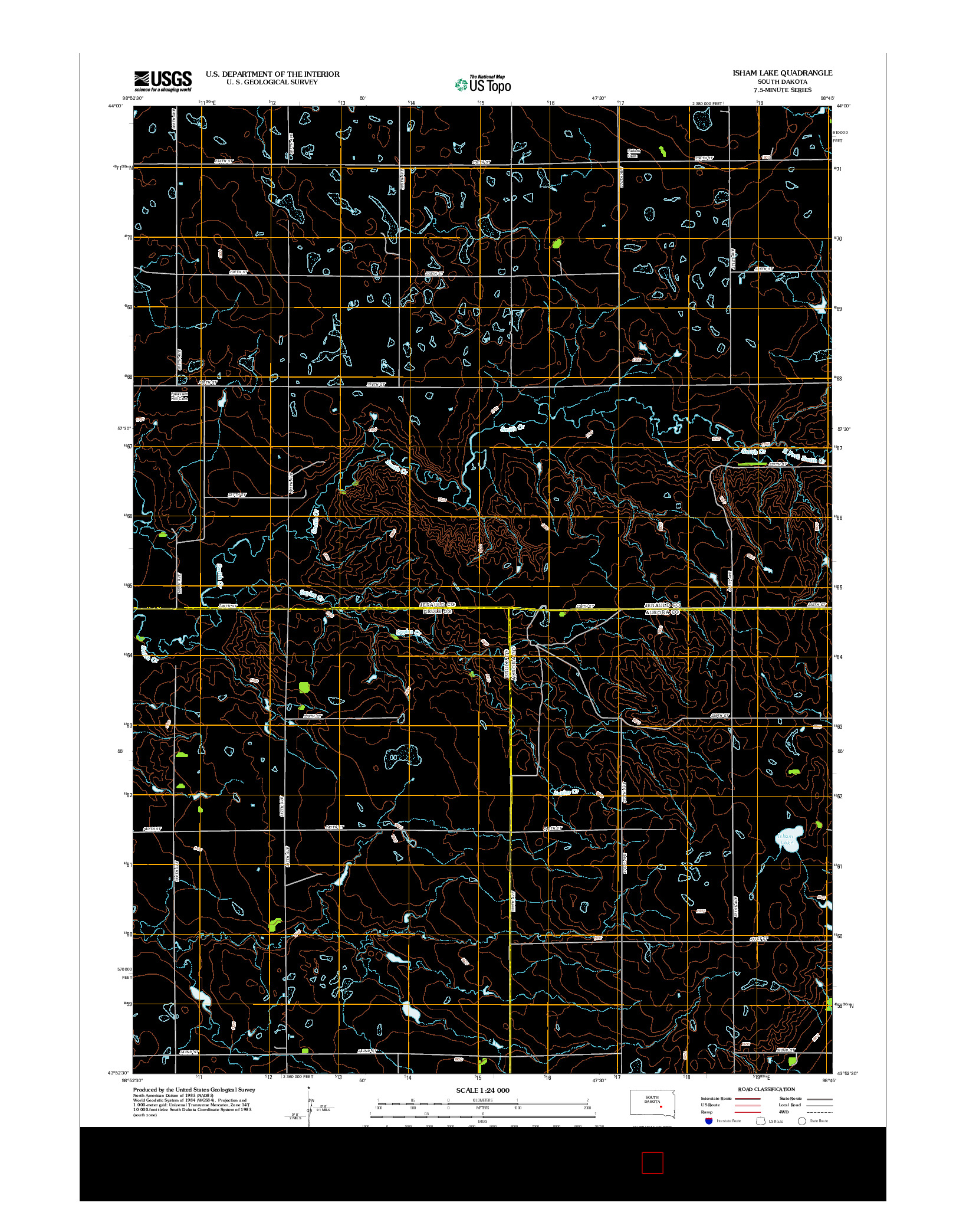 USGS US TOPO 7.5-MINUTE MAP FOR ISHAM LAKE, SD 2012