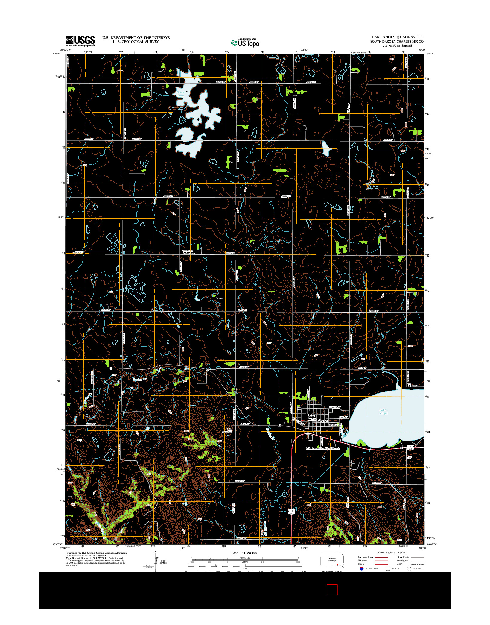 USGS US TOPO 7.5-MINUTE MAP FOR LAKE ANDES, SD 2012