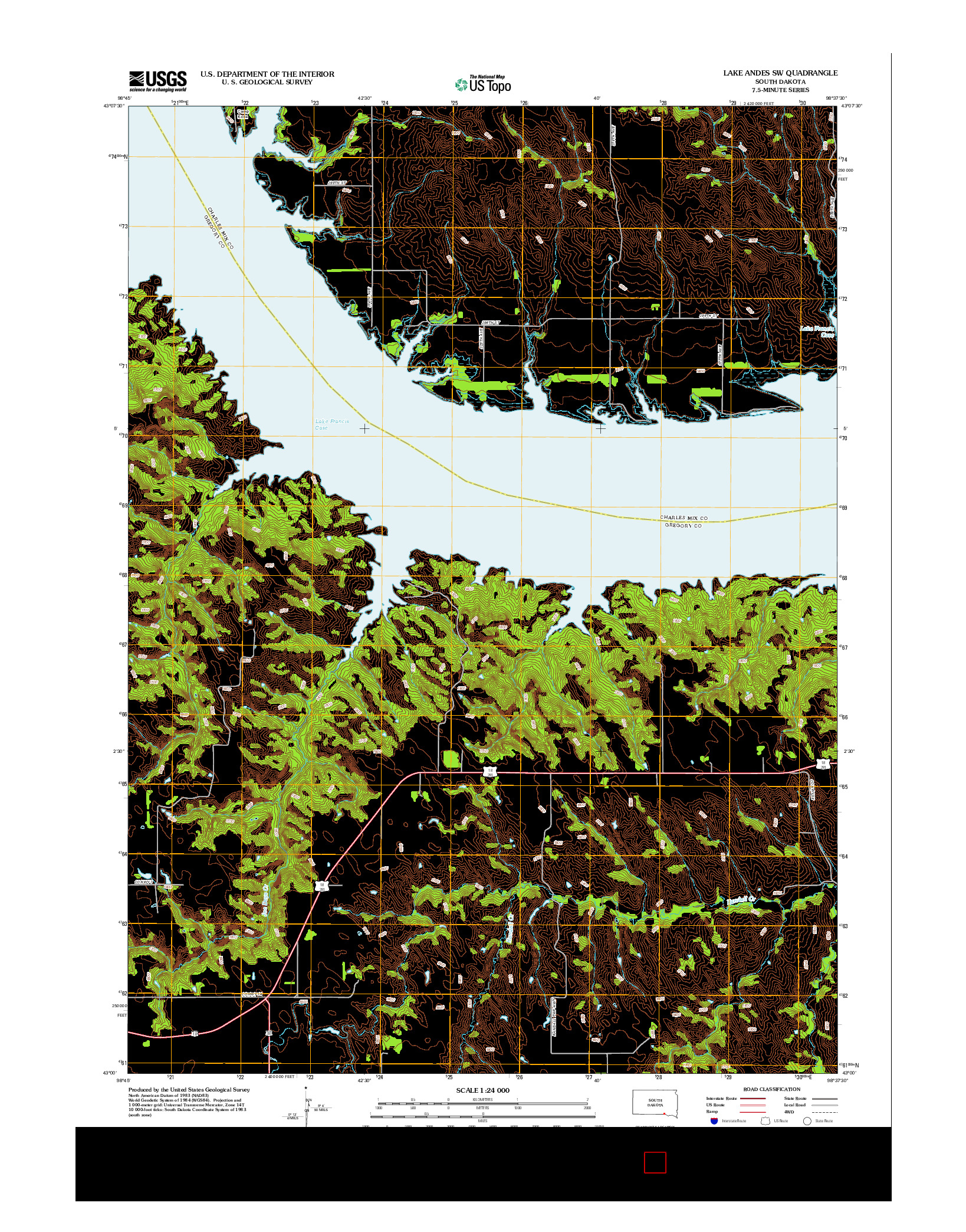 USGS US TOPO 7.5-MINUTE MAP FOR LAKE ANDES SW, SD 2012