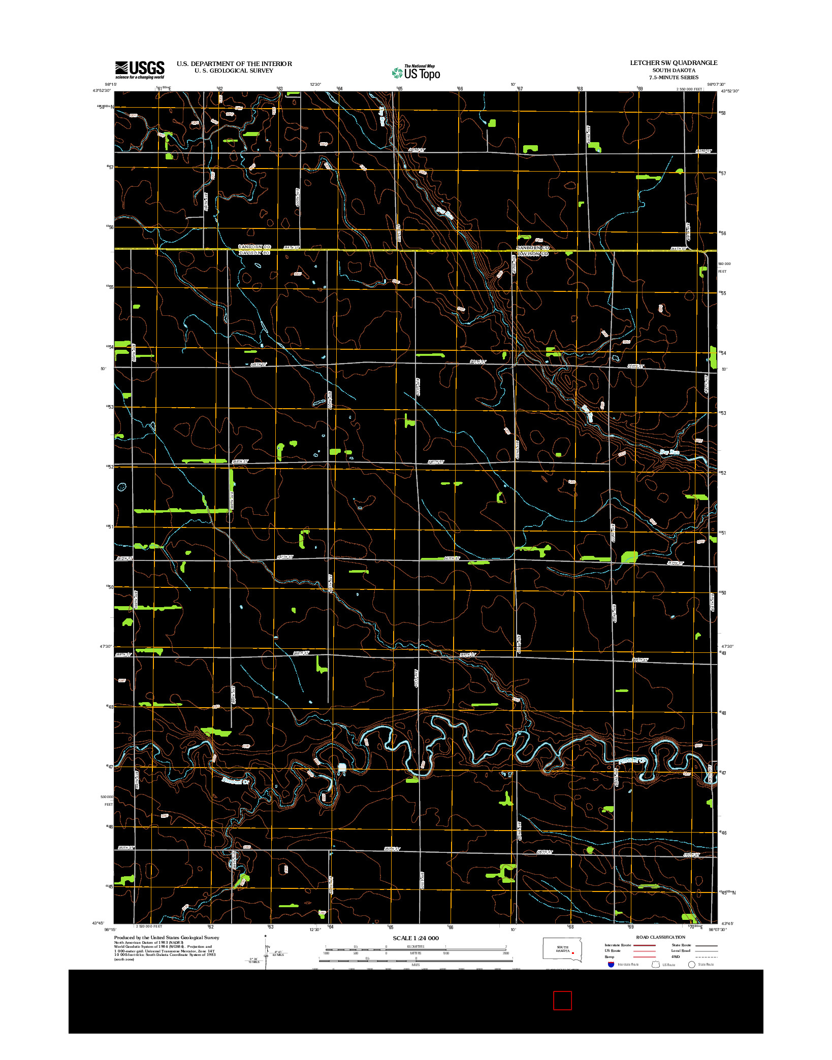 USGS US TOPO 7.5-MINUTE MAP FOR LETCHER SW, SD 2012