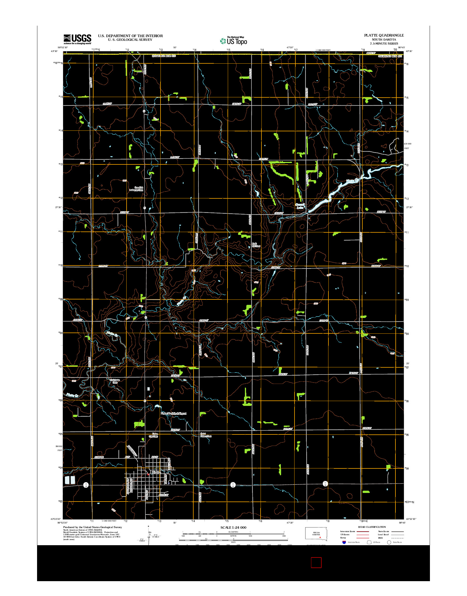 USGS US TOPO 7.5-MINUTE MAP FOR PLATTE, SD 2012