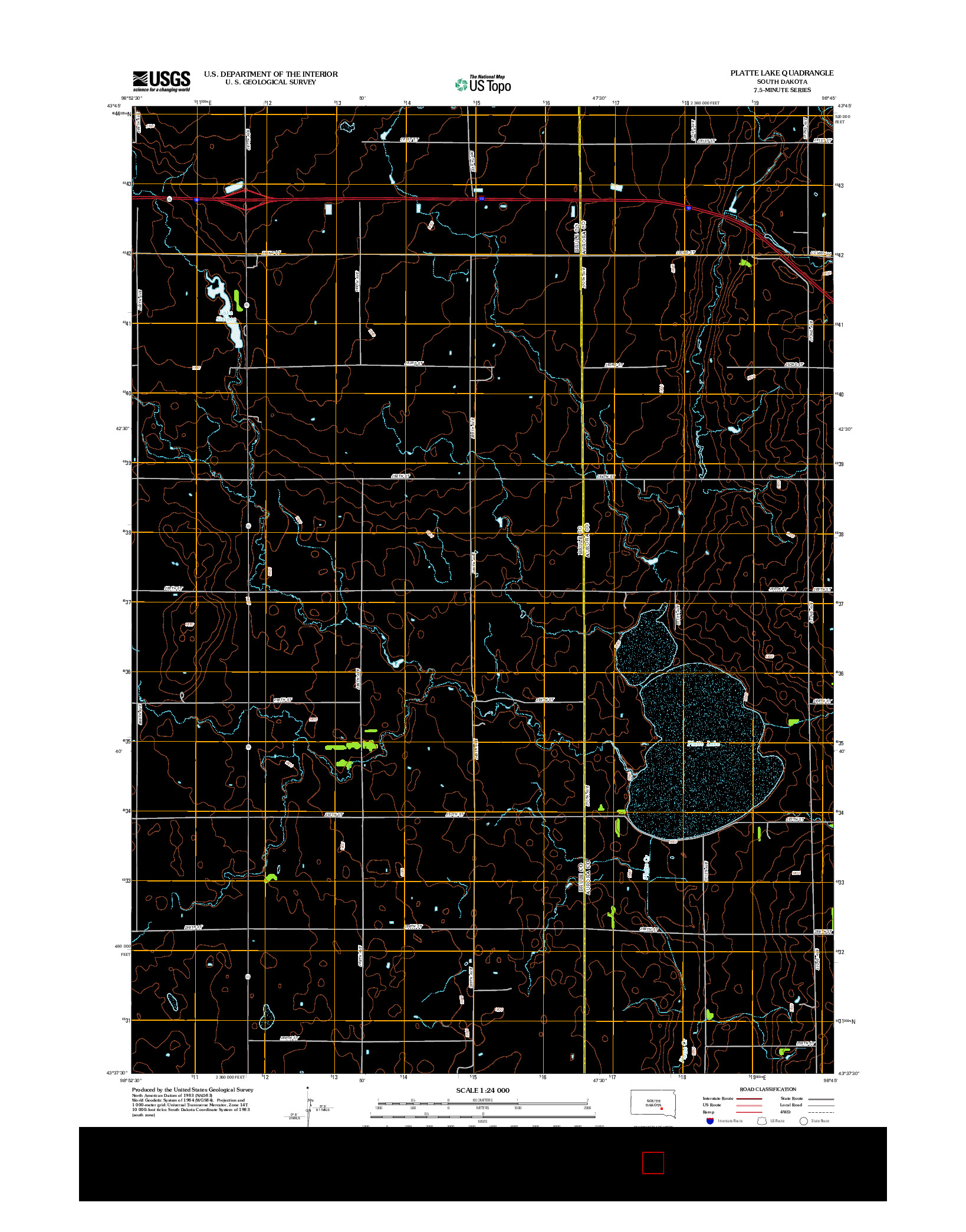 USGS US TOPO 7.5-MINUTE MAP FOR PLATTE LAKE, SD 2012