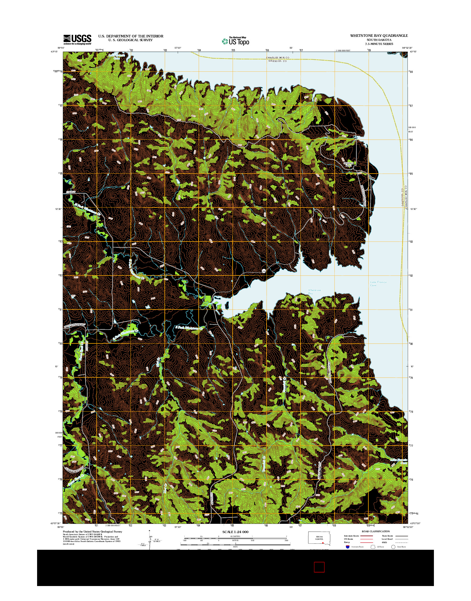 USGS US TOPO 7.5-MINUTE MAP FOR WHETSTONE BAY, SD 2012