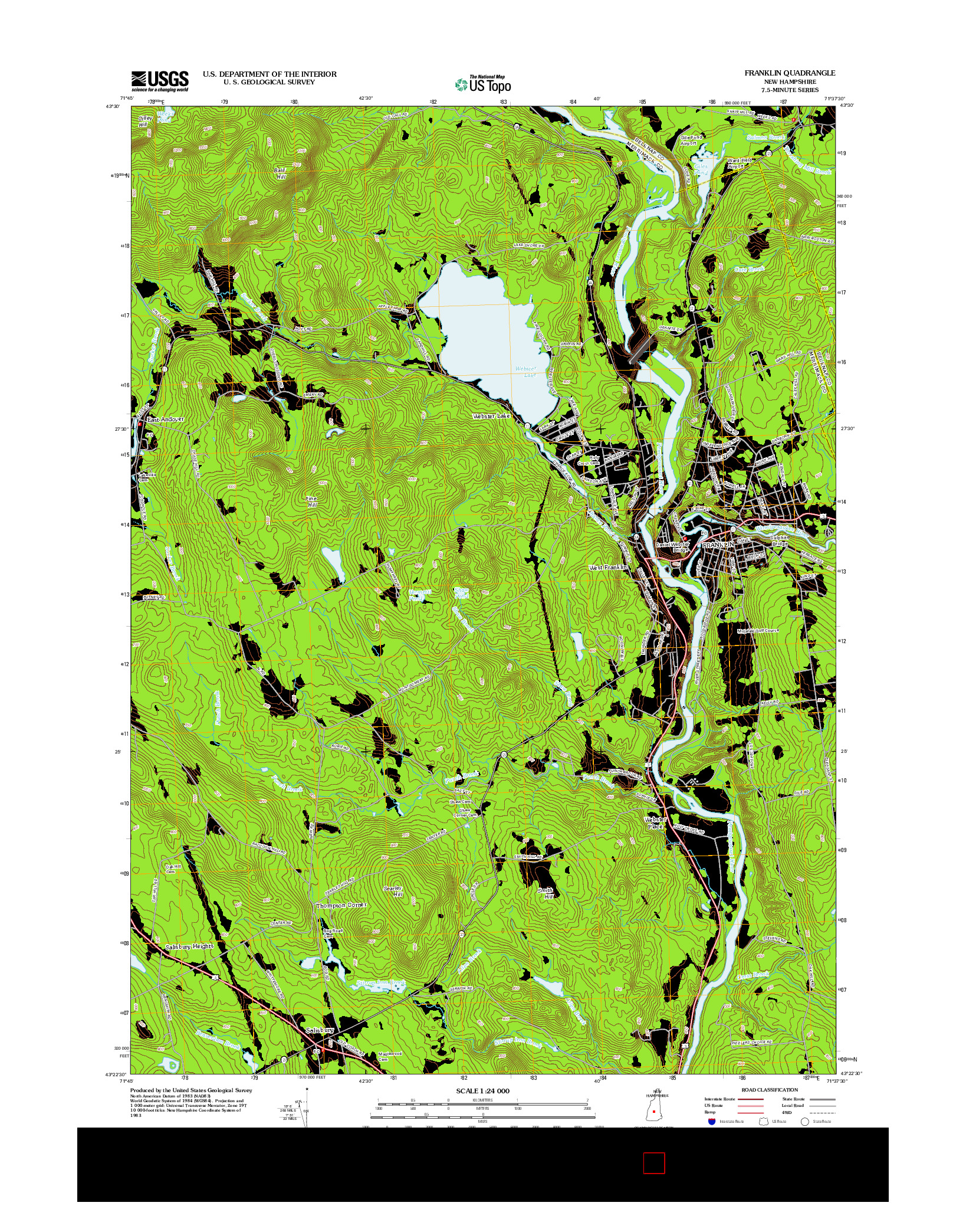 USGS US TOPO 7.5-MINUTE MAP FOR FRANKLIN, NH 2012