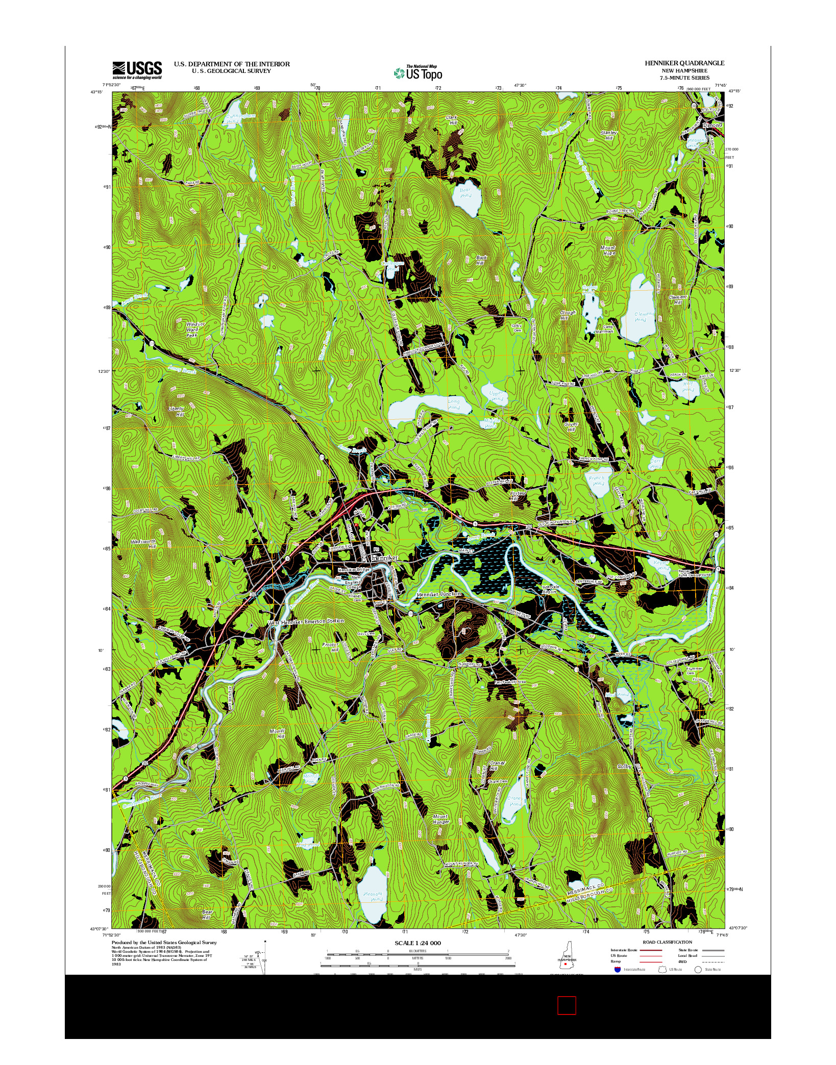 USGS US TOPO 7.5-MINUTE MAP FOR HENNIKER, NH 2012