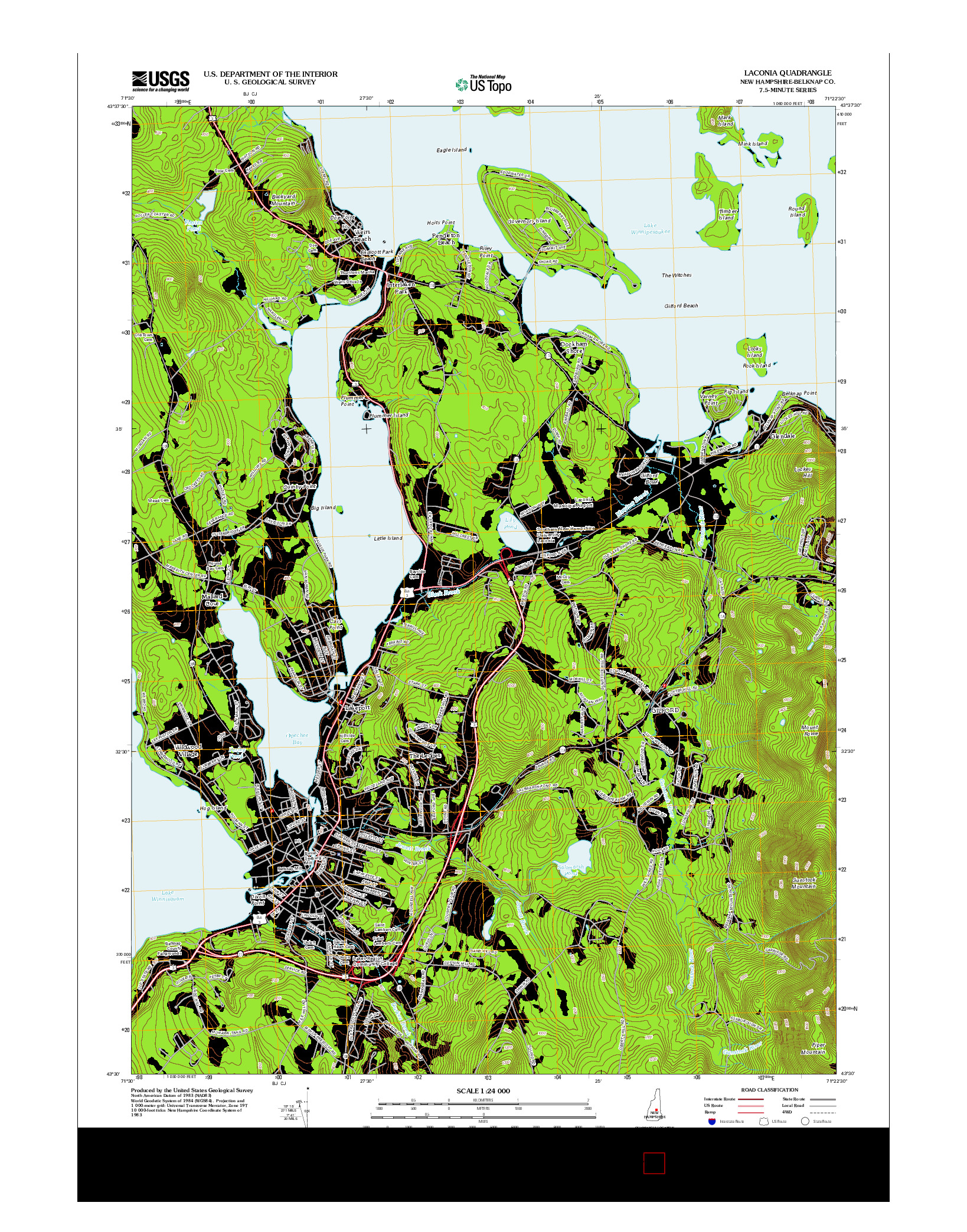 USGS US TOPO 7.5-MINUTE MAP FOR LACONIA, NH 2012