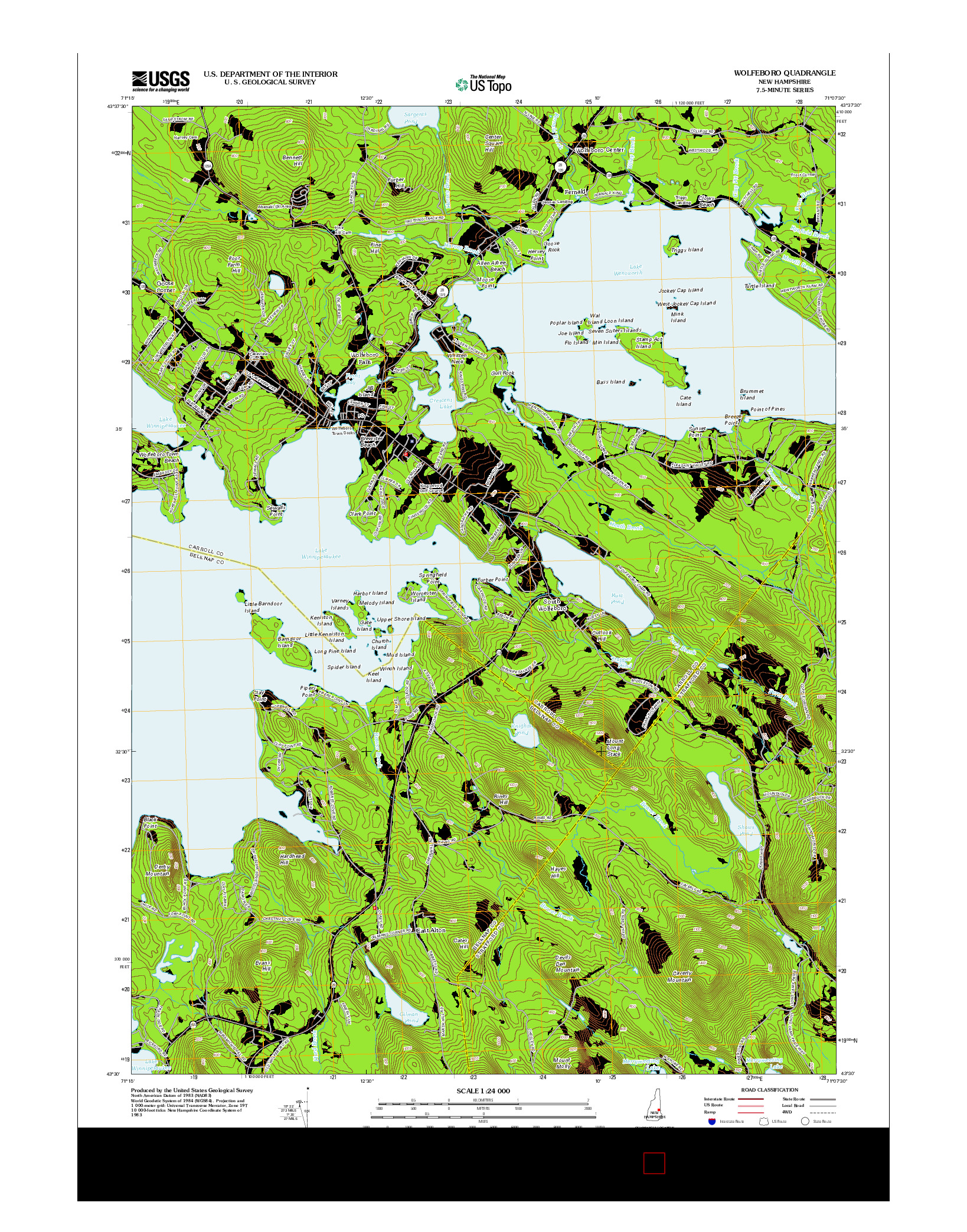 USGS US TOPO 7.5-MINUTE MAP FOR WOLFEBORO, NH 2012